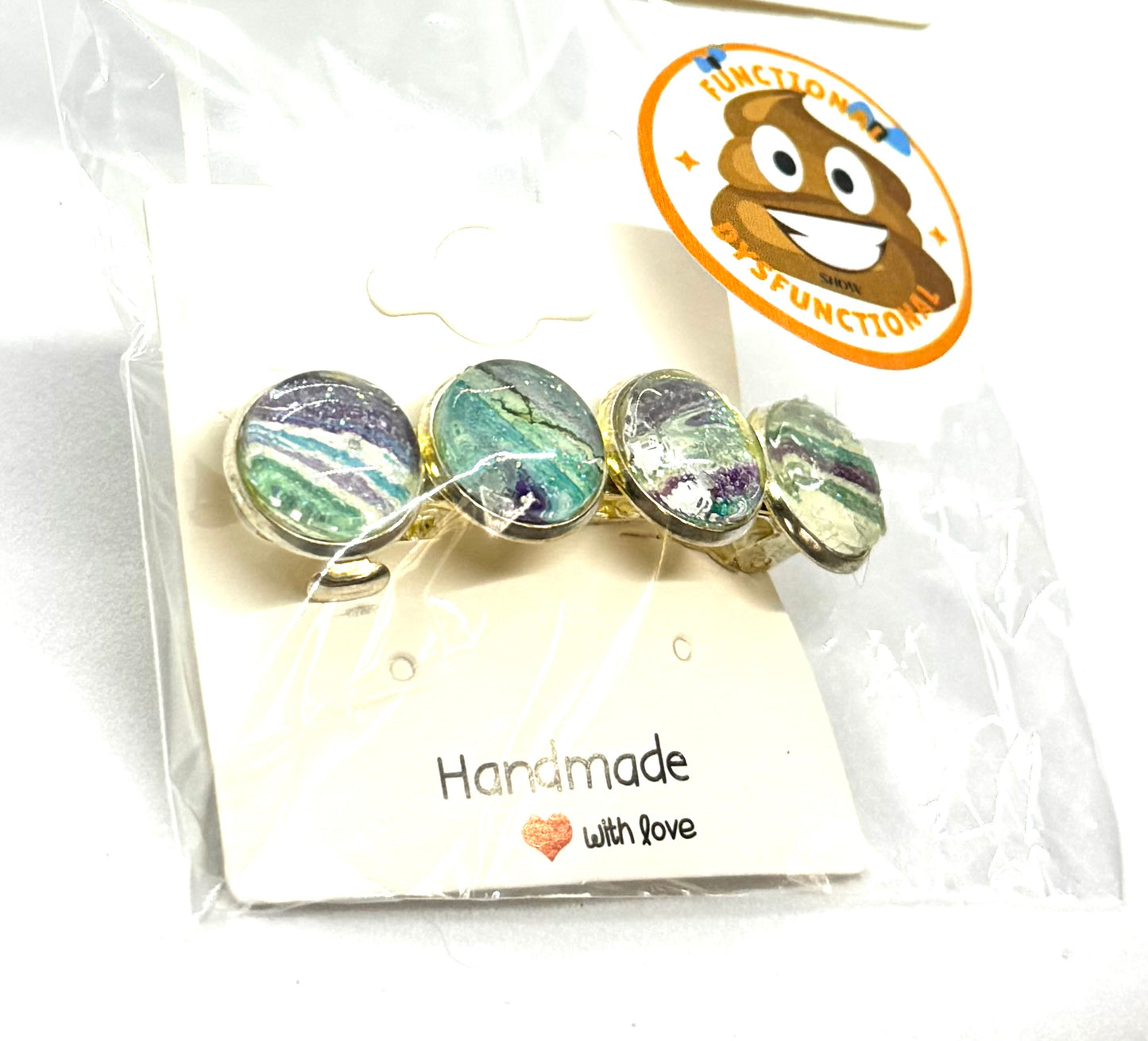#1 Forest Mood Swing Barrette – Green & Purple Resin Disc Hair Clip