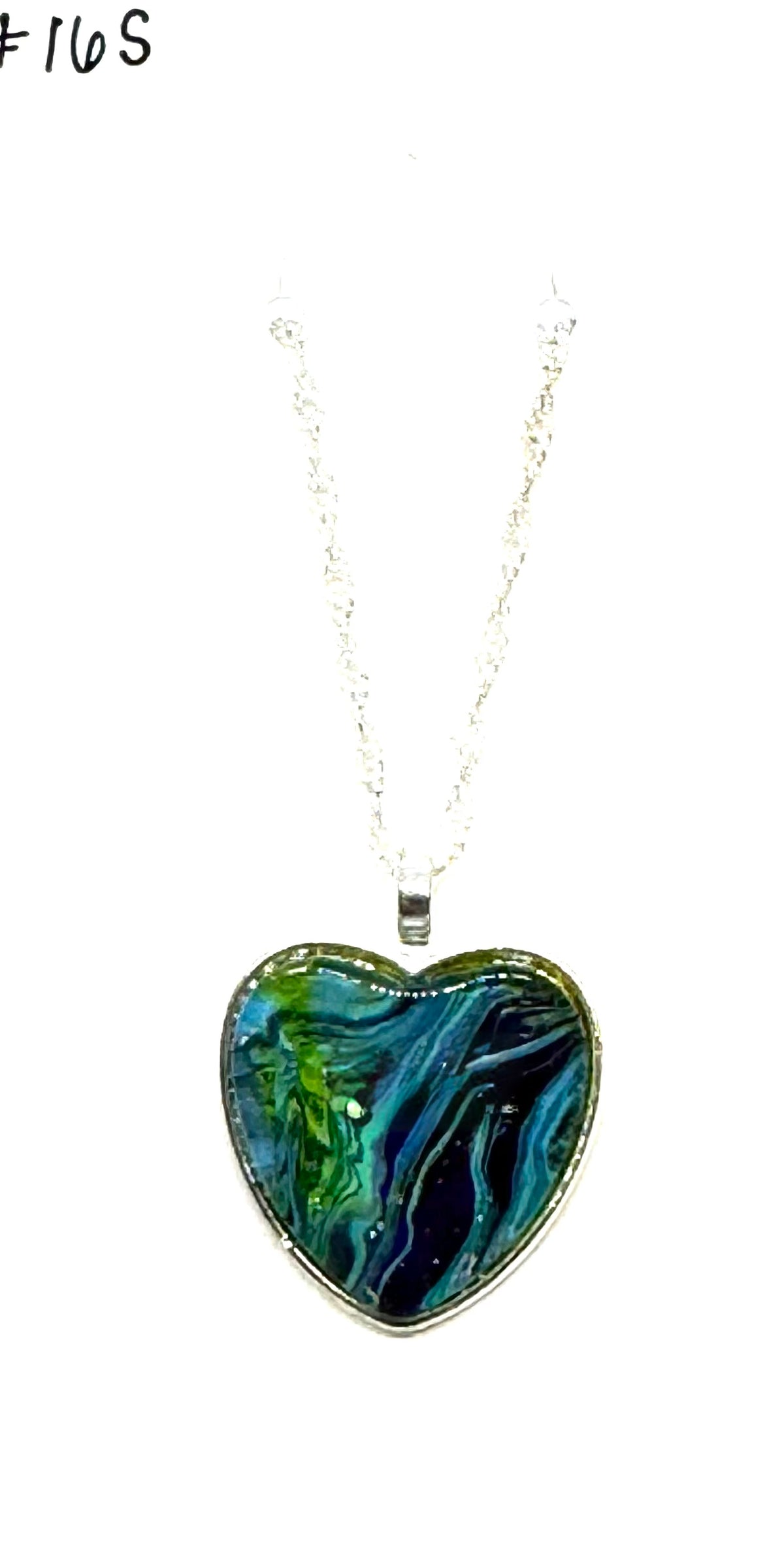Beautiful Disaster at High Tide Heart Necklace | 20” Sterling Silver Chain & Paint Pour Pendant