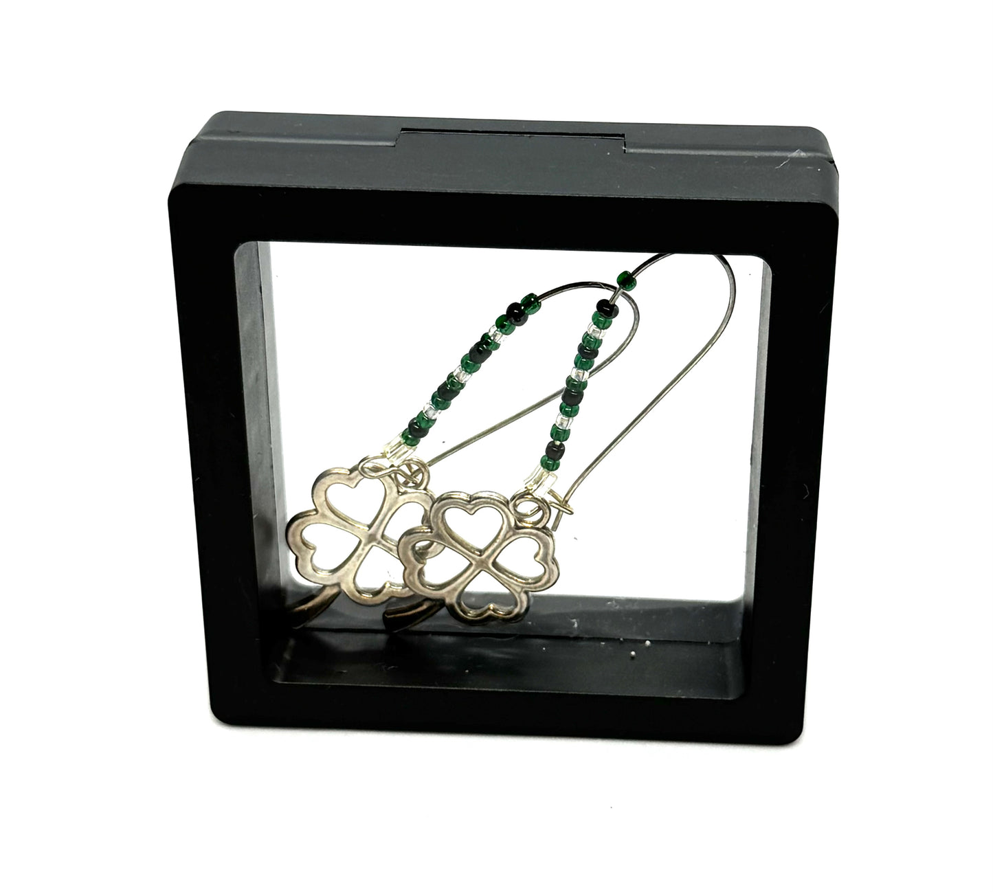 #6 Lucky Little Chaos Shamrock Earrings – Green Beaded Clover Dangle Earrings