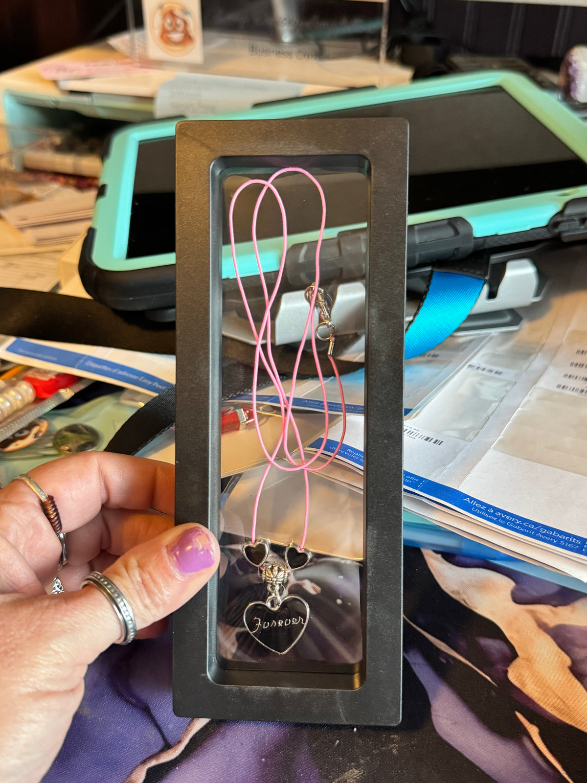 Pink cord necklace