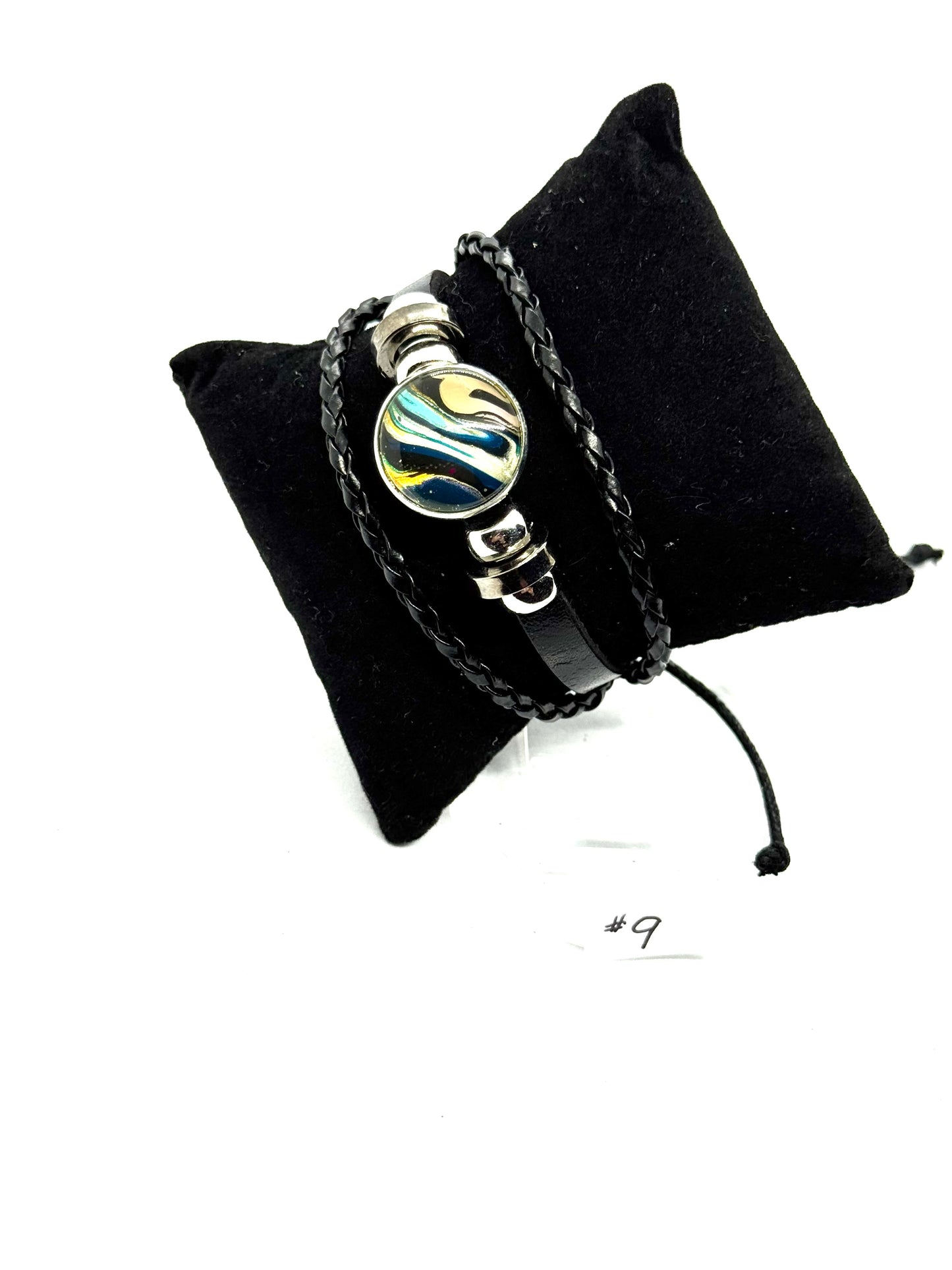 #9 Midnight Chaos Statement Bracelet – Handmade Abstract Resin Wrap Bracelet | One-of-a-Kind FDSS Wearable Art | Dark Aesthetic Leather Wrap Jewelry.