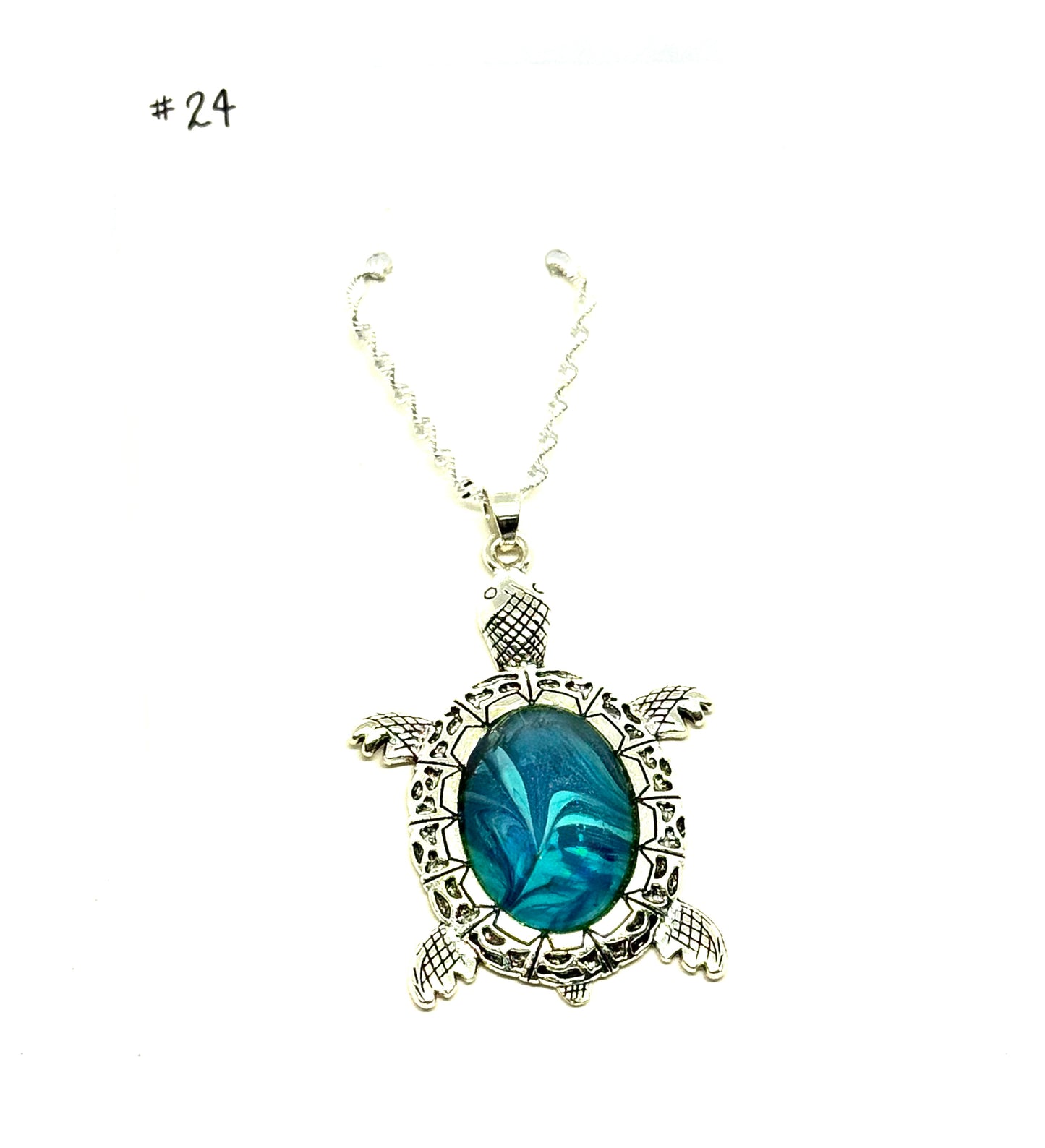 #24 Emotionally Unavailable Sea Turtle – Blue Swirl Paint Pour Turtle Necklace | FDSS Original