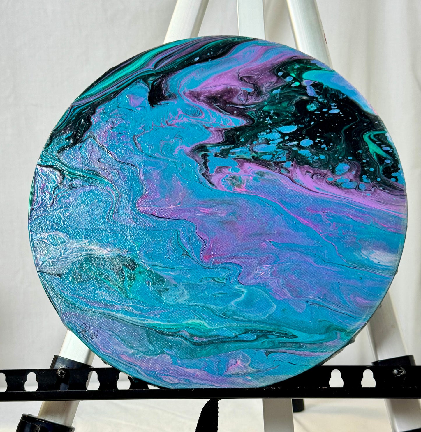 Moon — 10” Round Paint Pour Canvas
