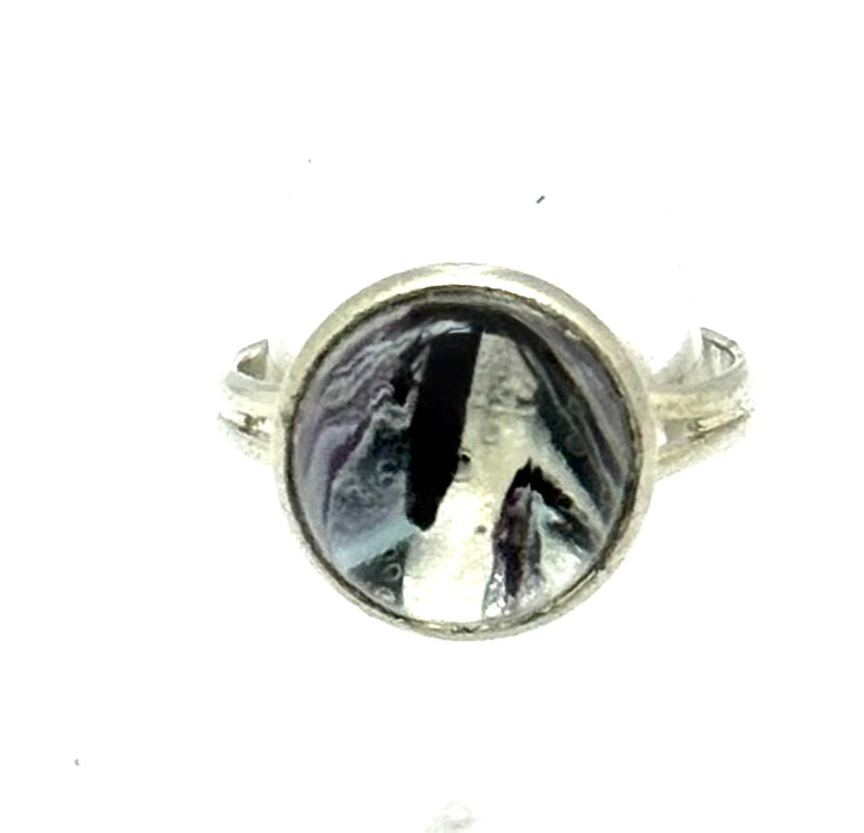 #6 Obsidian Silence Glass Dome Ring – Black & Silver Abstract Statement Ring