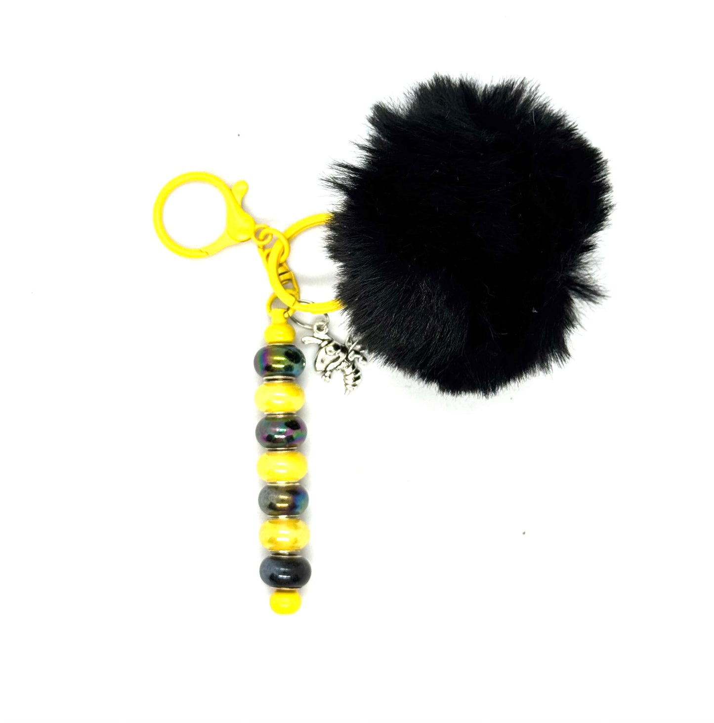 FDSS “Bee-lieve in Chaos” Bumblebee Pom Pom Handmade Keychain Charm