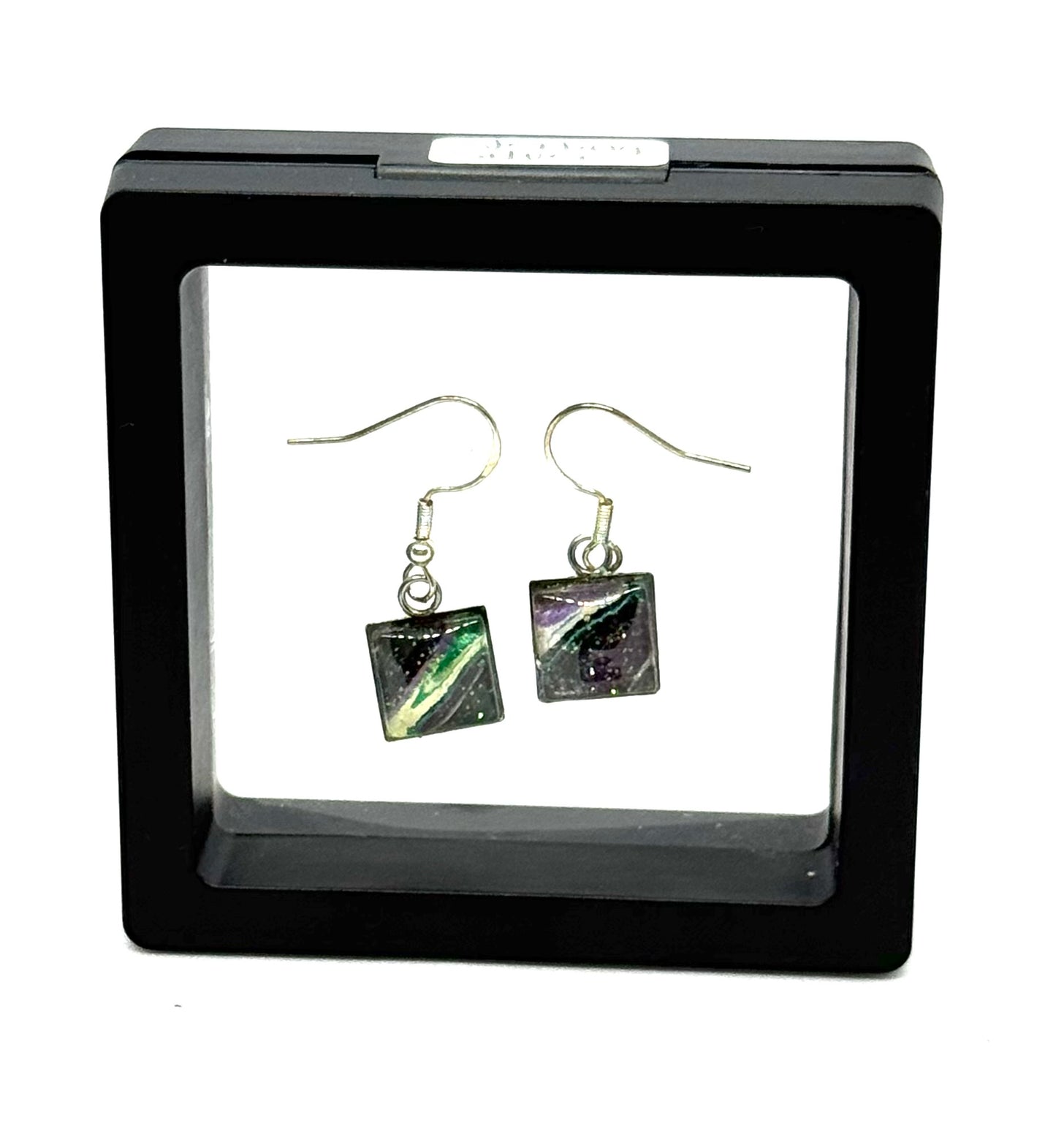 #5S Moonlit Mischief Sterling Silver Paint Pour Glass Dome Earrings