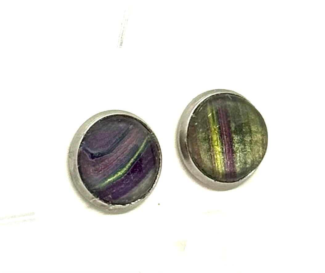 Chaos in Harmony | Handmade Abstract Purple & Olive Stud Earring