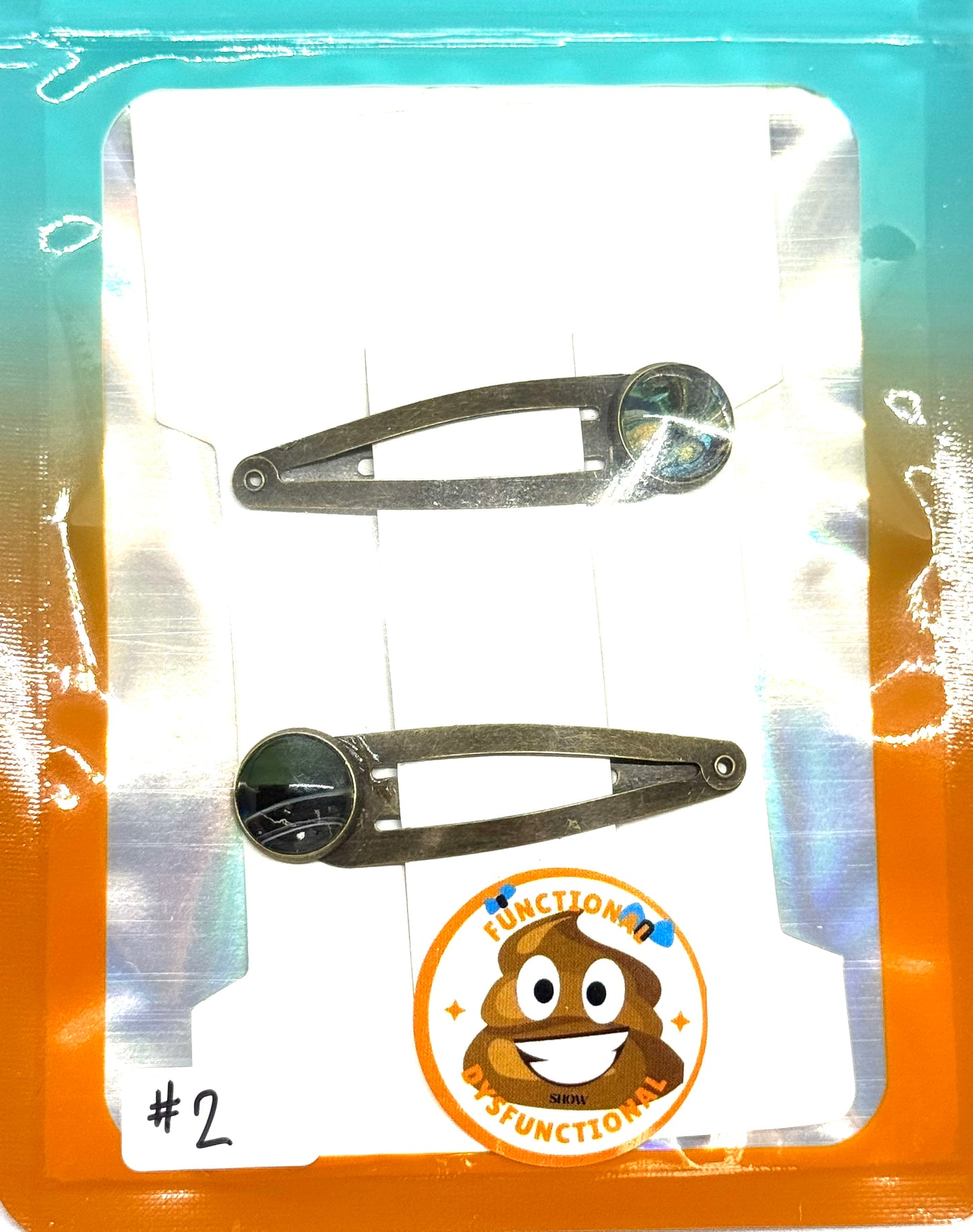 #2 Ocean Spiral Snap Clips – Silver Tone Blue Green Resin Hair Clips (2pc Set)
