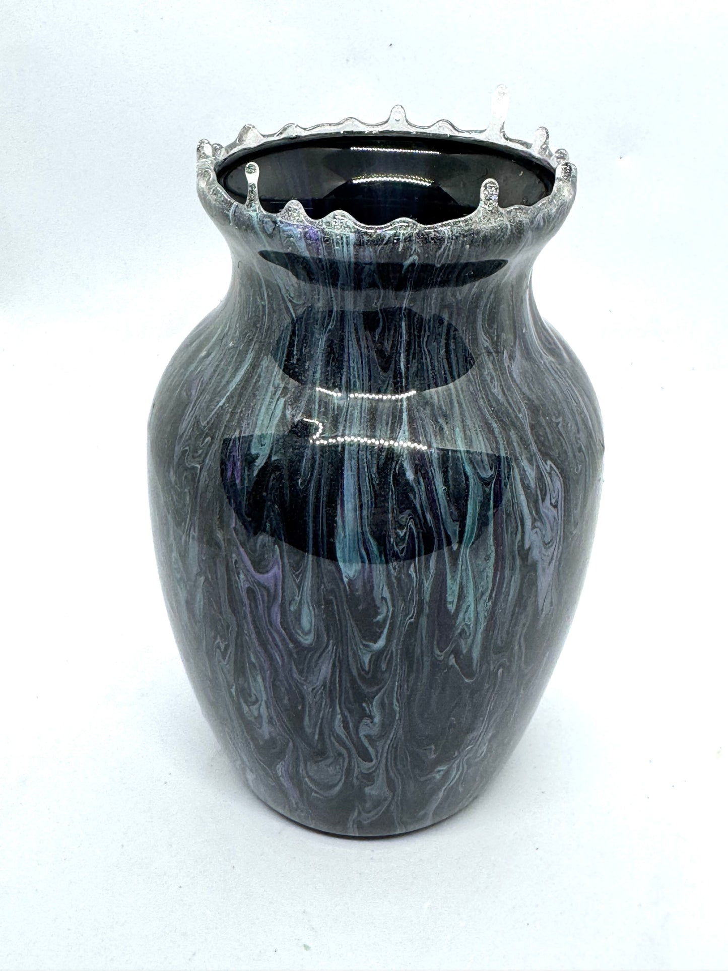 Midnight Void Resin Vase (Smoke + Violet Chaos Drip Rim)