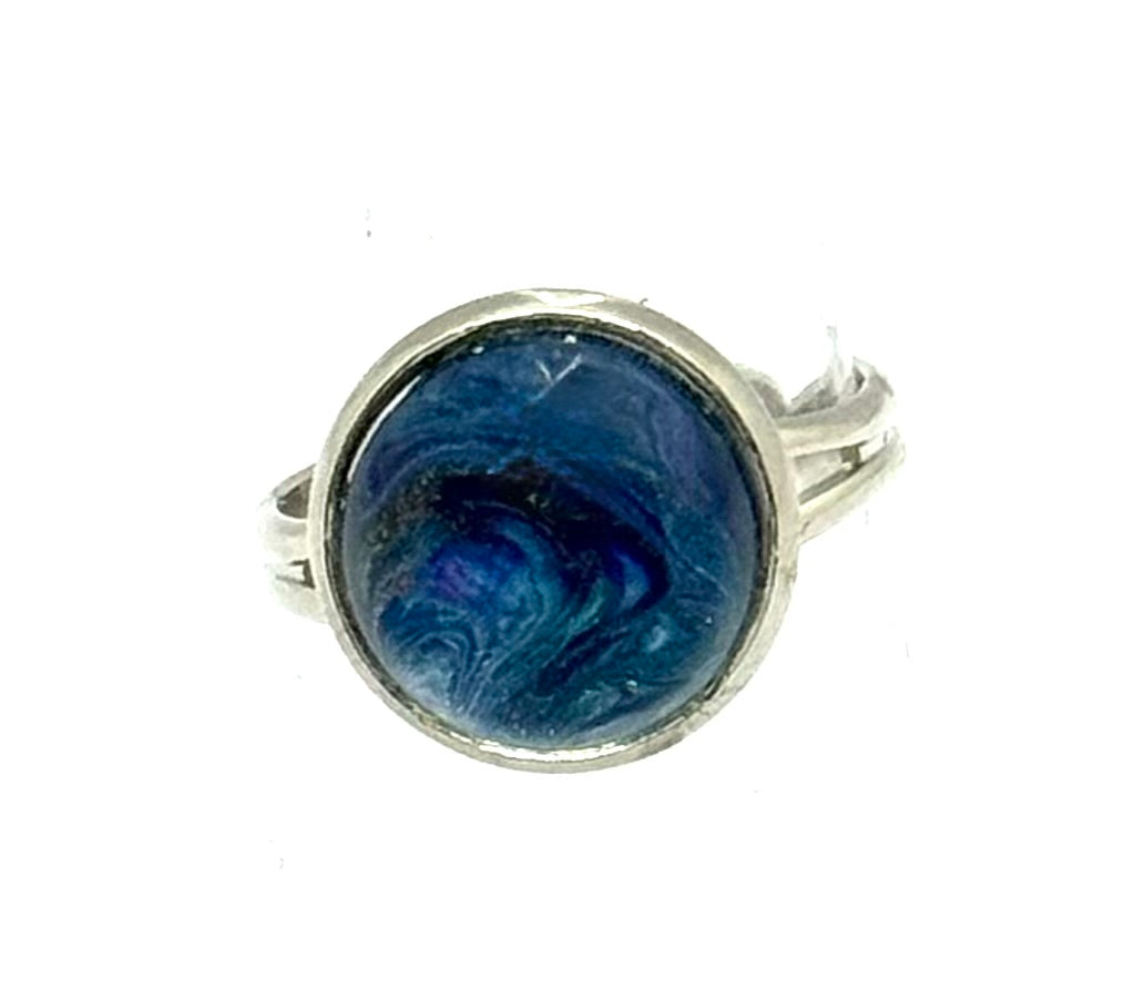 #4 Midnight Tide Glass Dome Ring – Deep Blue Swirl Statement Ring