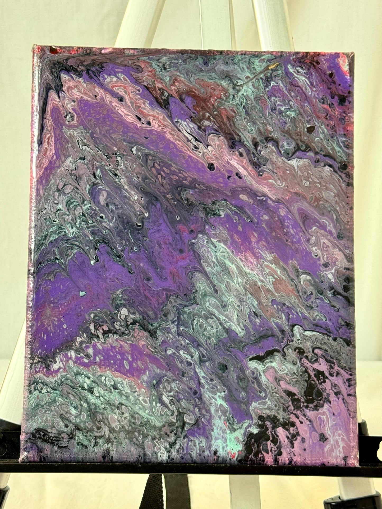 Raspberry Mountain | 8x10 Purple Paint Pour Canvas