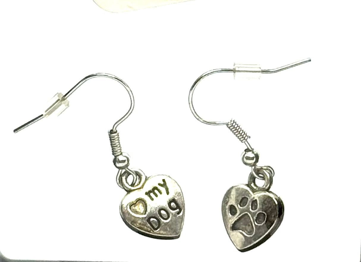 #50 My Dog Is My Favorite Child Earrings – Silver Dog Lover Heart Earrings