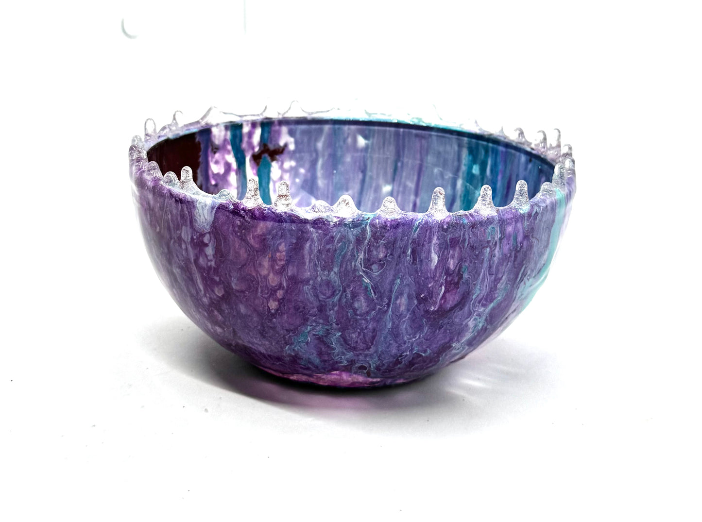 Cosmic Chaos Resin Bowl (Purple + Teal Drip Rim Edition)