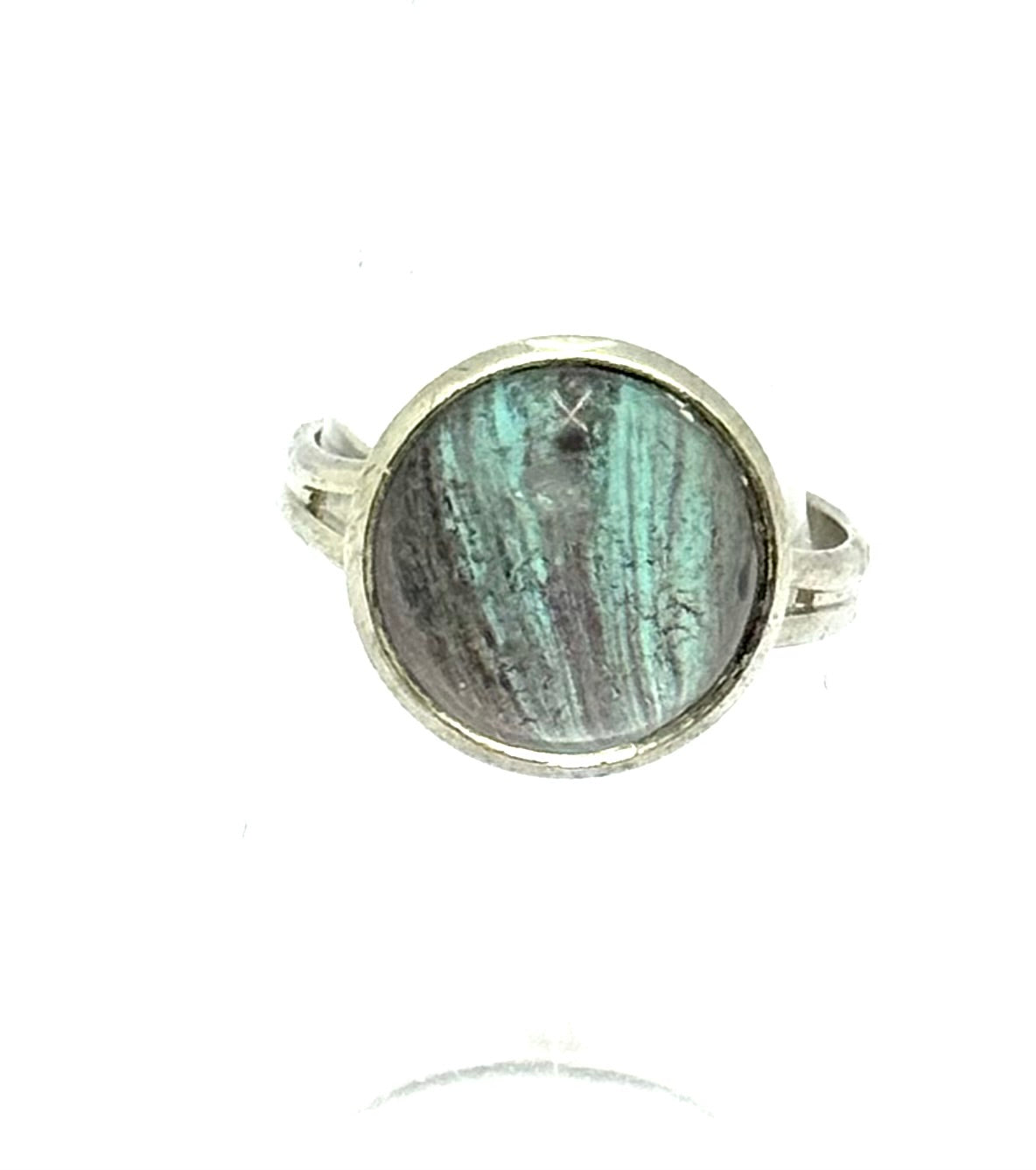 #3 Teal Eclipse Glass Dome Ring – Smoky Green & Gray Statement Ring