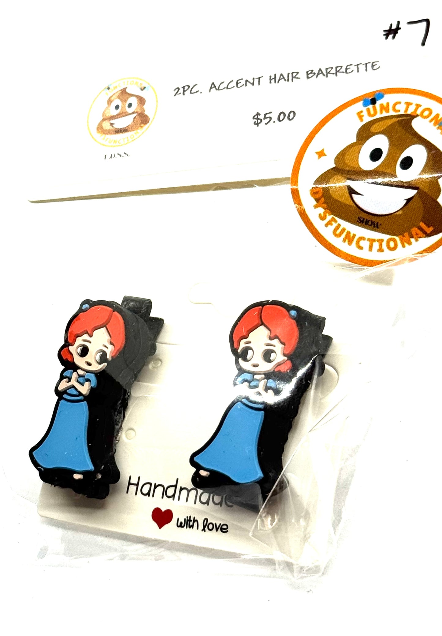 #7 Curious Chaos Redhead Barrettes – Blue Dress Character Clips (2pc Set)