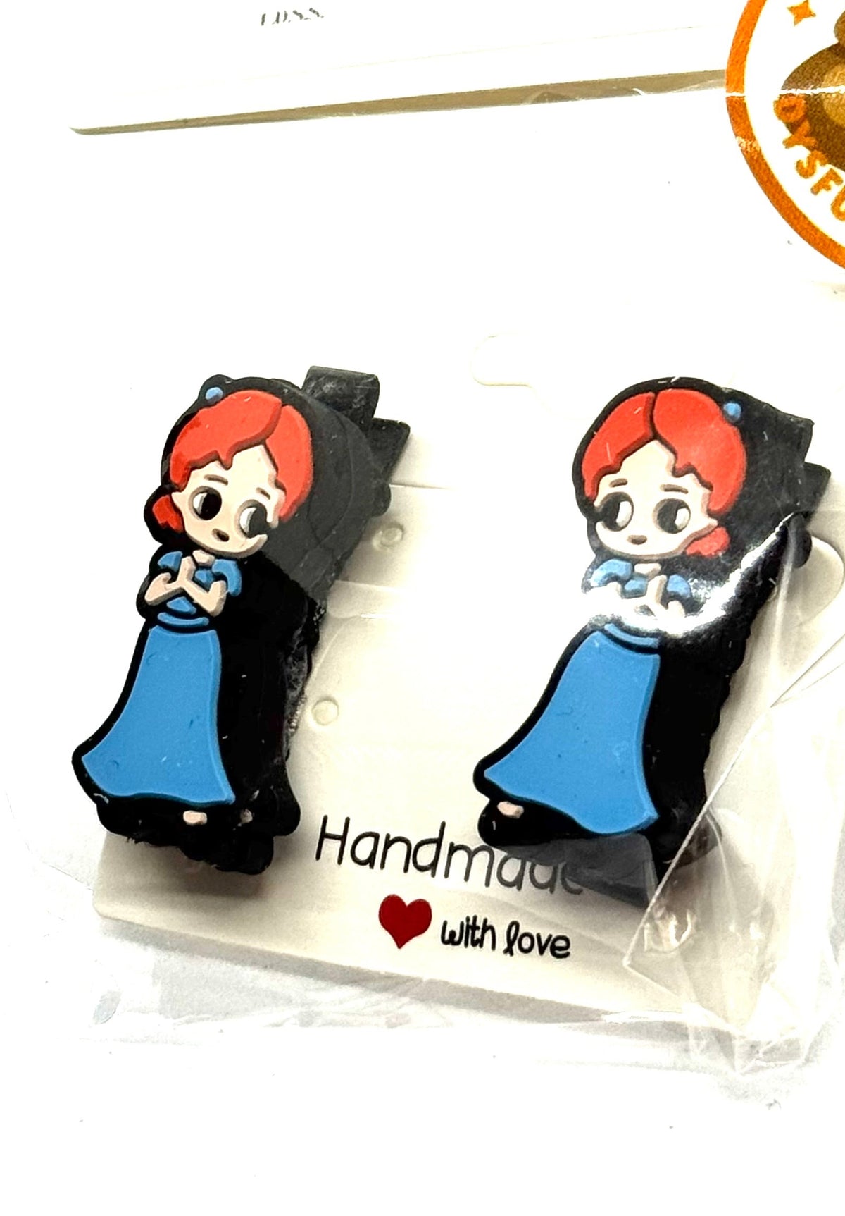 #7 Curious Chaos Redhead Barrettes – Blue Dress Character Clips (2pc Set)