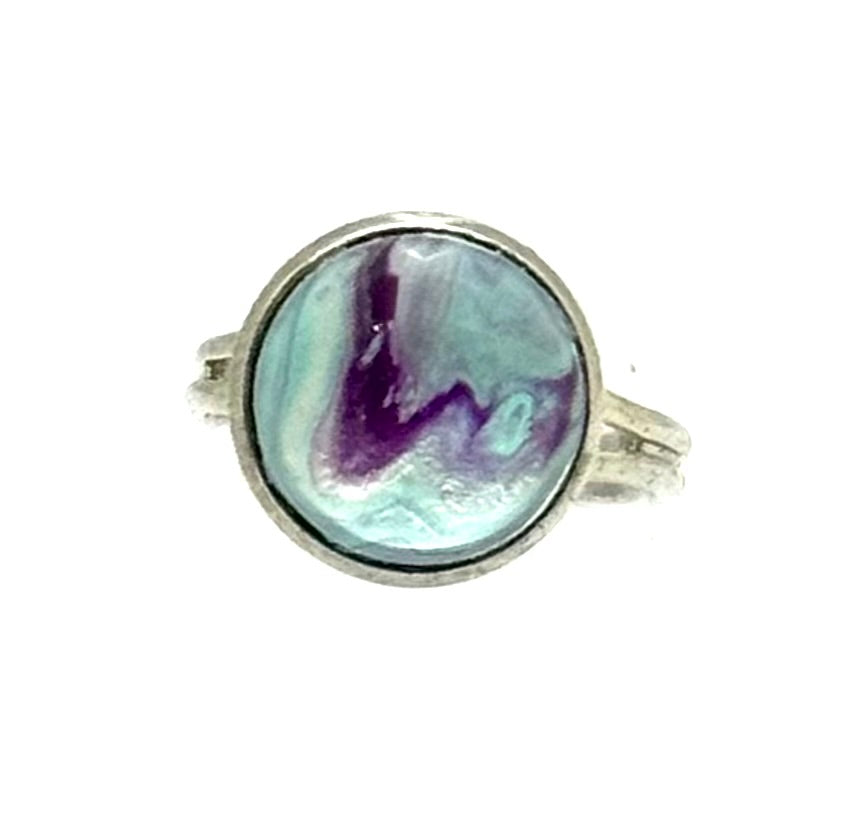 #5 Mint Mirage Glass Dome Ring – Purple & Aqua Swirl Statement Ring