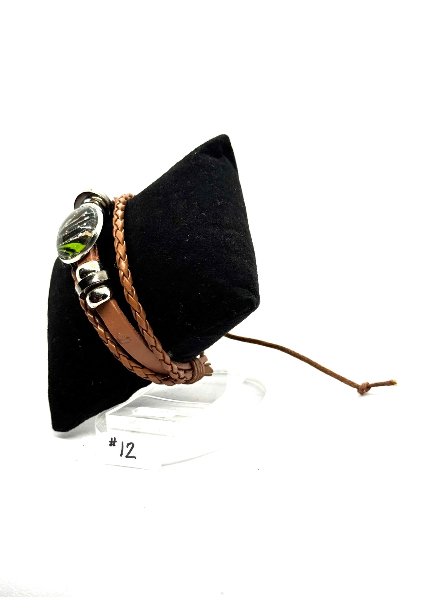 #12 “Main Character Energy” Green Chaos Glass Dome Leather Wrap Bracelet — One-of-a-Kind Handmade Statement Piece | FDSS Exclusive