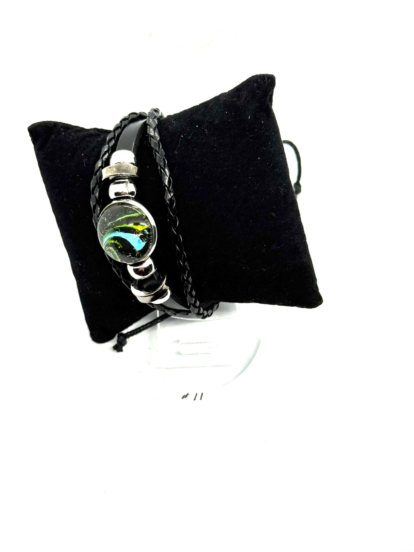 #11 FDSS Neon Chaos Glass Dome Bracelet — Handmade Statement Bracelet | Dark Aesthetic Leather Wrap Jewelry | One-of-a-Kind Wearable Art