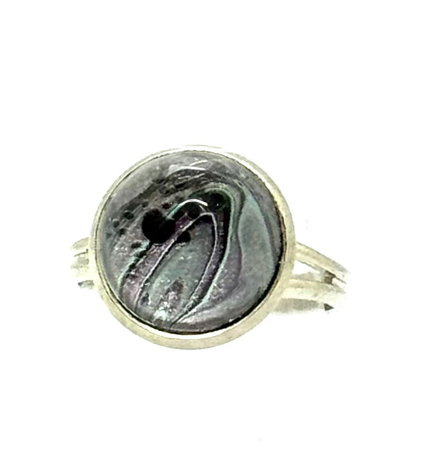 #11 Shadow Current Glass Dome Ring – Smoky Gray & Black Swirl Adjustable Ring