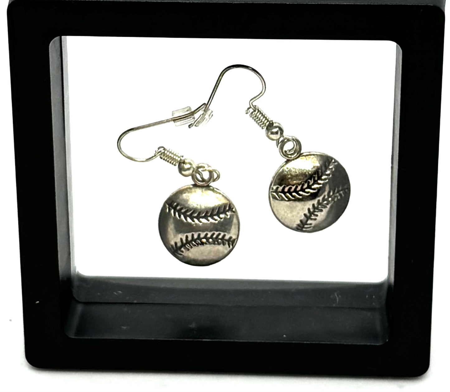 #28 Diamond in the Rough Softball Earrings – Silver Tone Sports Fan Dangles