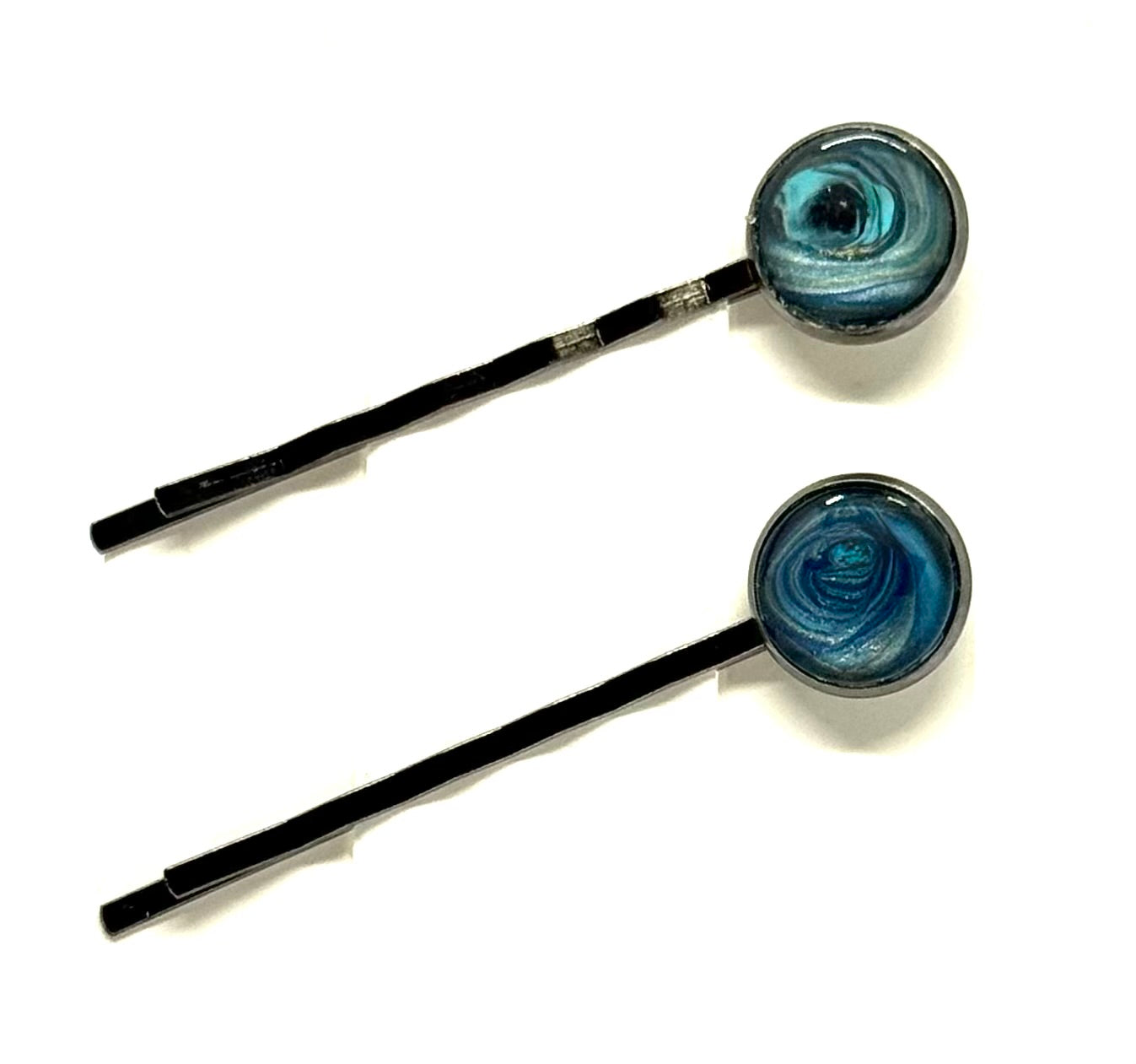 The “Tiny Hurricane Energy” Bobby Pin Set – Handmade Ocean Swirl Hair Pins (Set of 2)