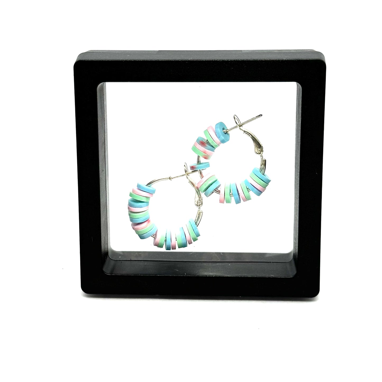 #14 Cotton Candy Chaos Hoop Earrings – Pastel Beaded Silver Hoop Earrings