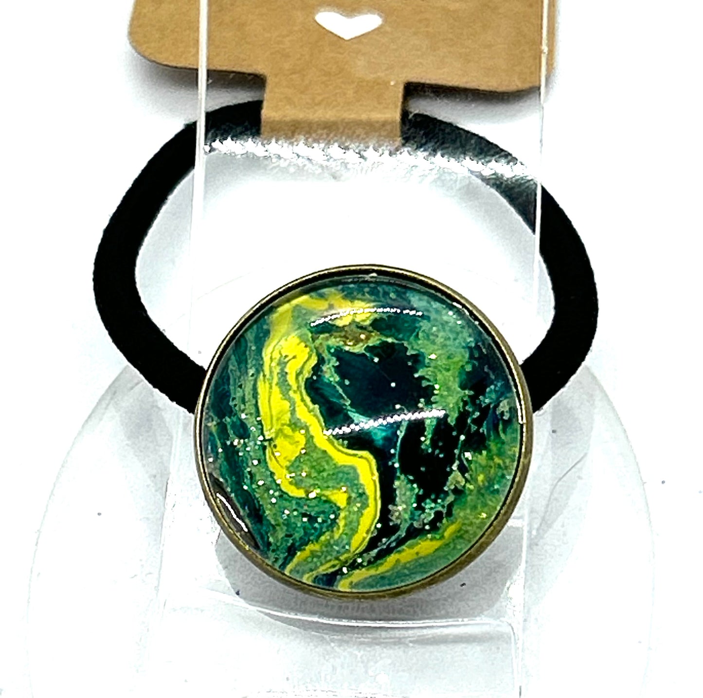 #3 Yellow Blue Glitter Glass Dome Hair Tie