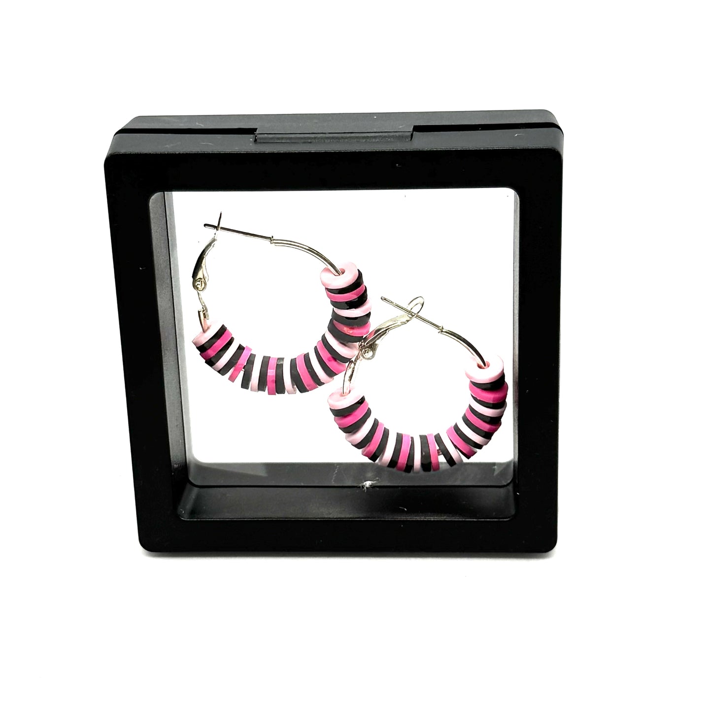 #10 Hot Mess Energy Hoop Earrings – Pink & Black Beaded Hoop Earrings