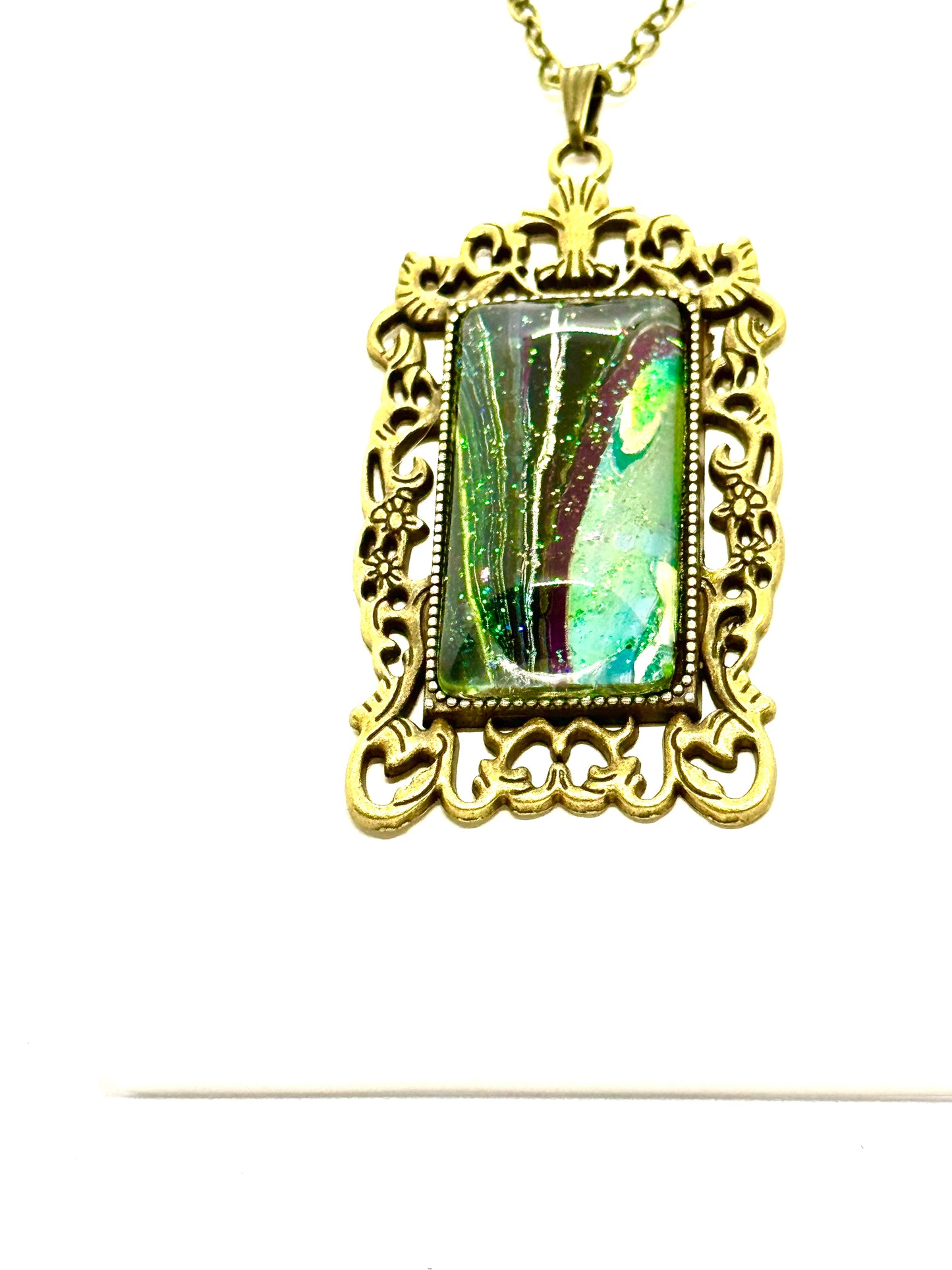 Large Paint Pour Pendant Necklace #7