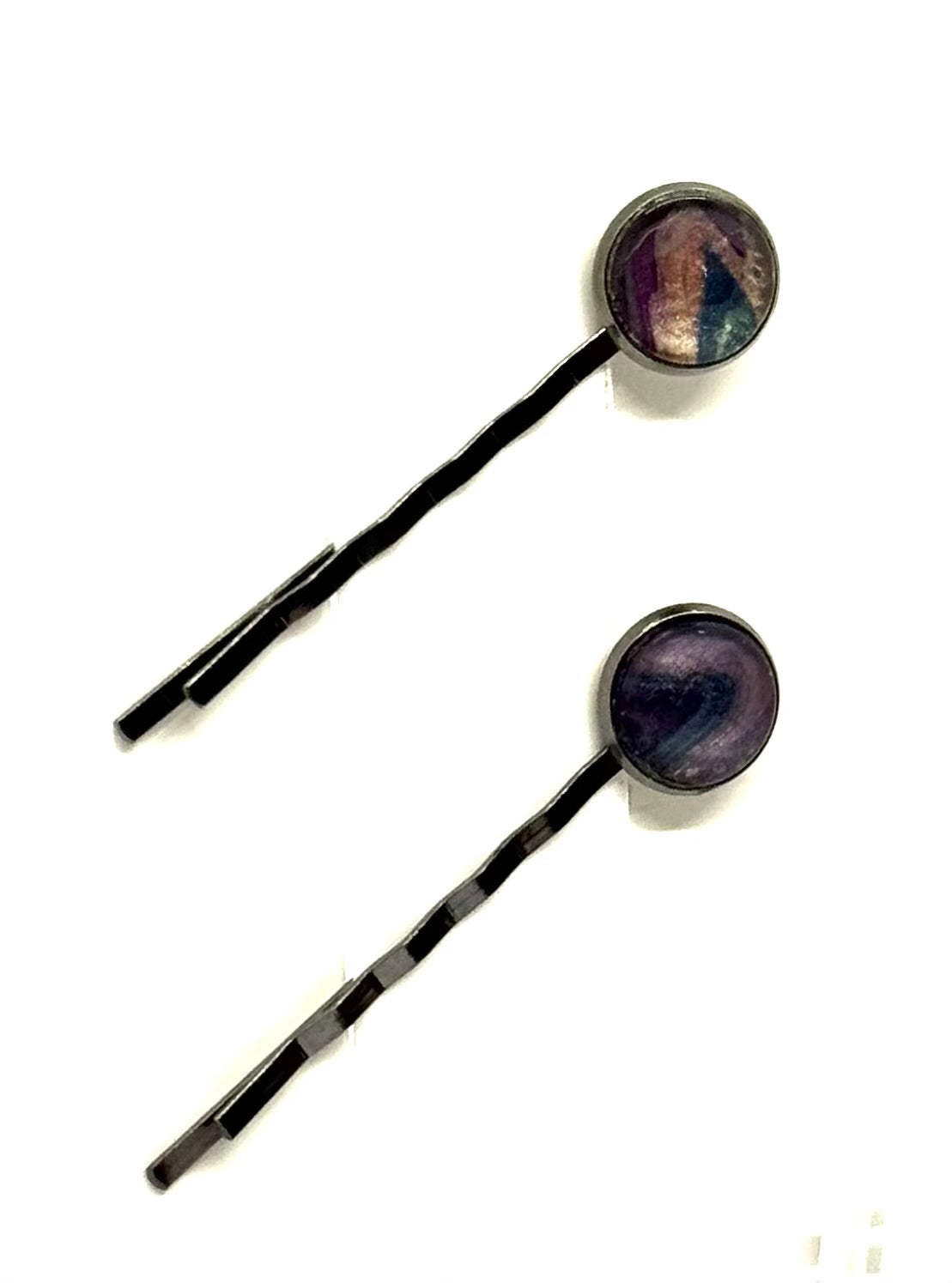 The “Midnight Mood Swing” Bobby Pin Set – Handmade Purple, Navy & Rose Gold Hair Pins (Set of 2)