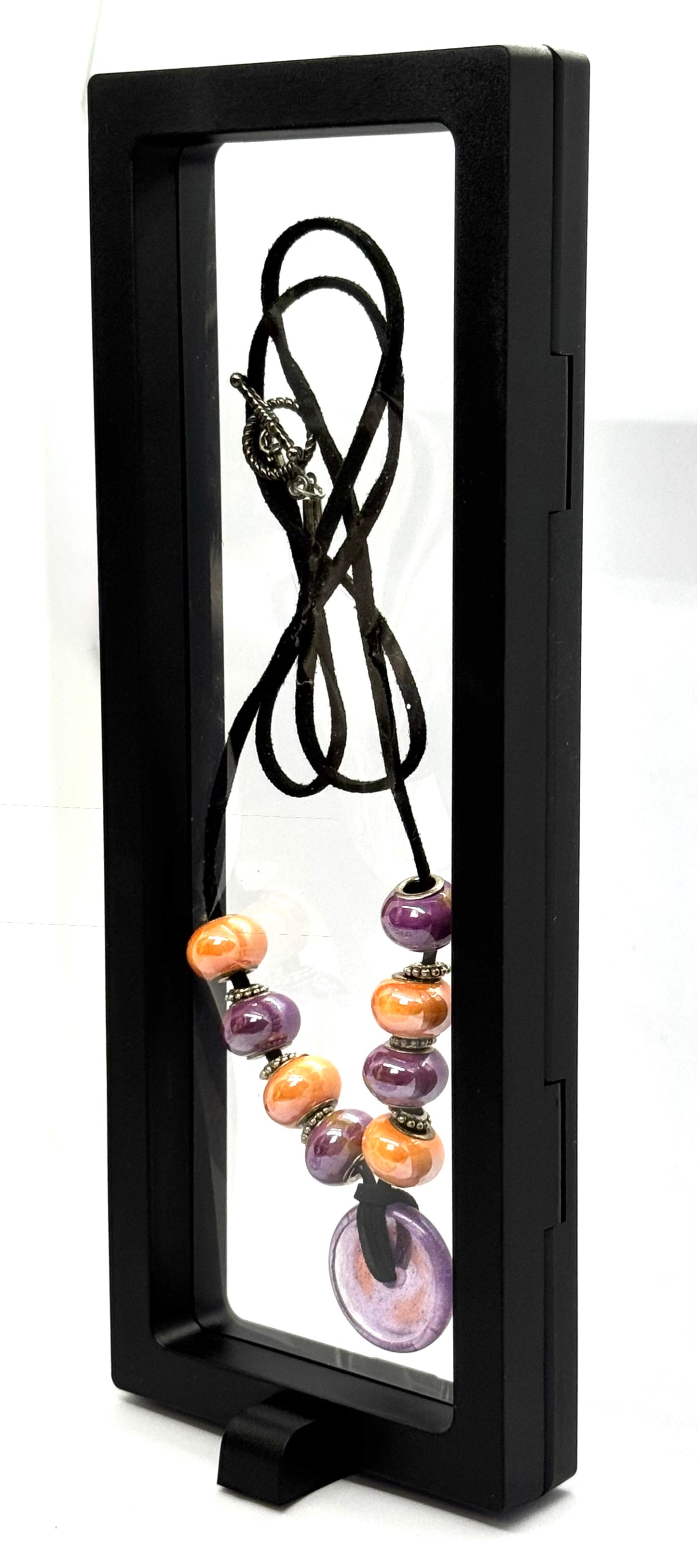 Sunset Chaos Beaded Pendant Necklace | Purple & Orange | 28” Black Cord | Handmade Statement Jewelry