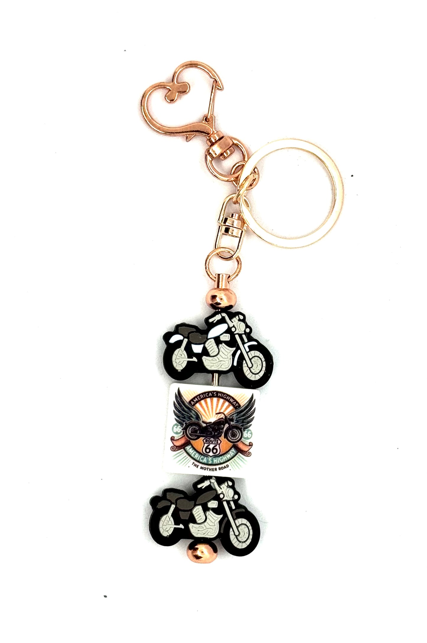 FDSS “Born to Roam, Forced to Adult” Motorcycle Route 66 Handmade Beaded Keychain