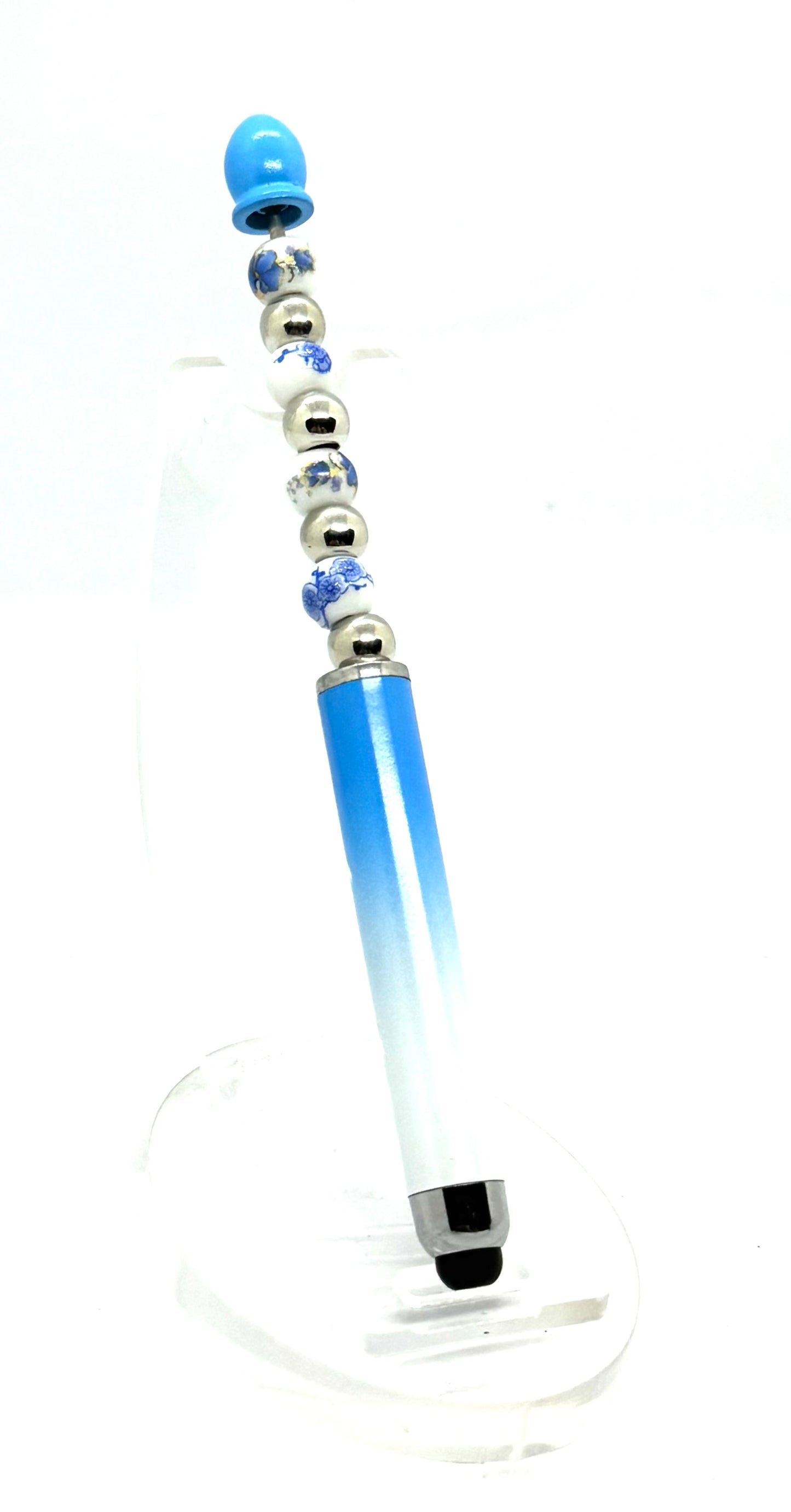 Blue Skies & Beautiful Chaos | Handmade Blue Floral Beaded Stylus Pen