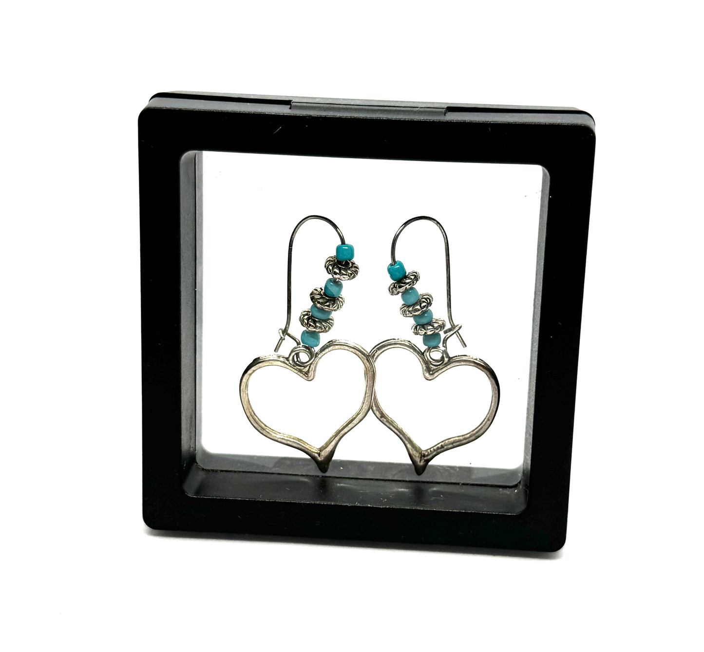 #8 Turquoise Heartbreaker Earrings – Silver Heart Dangle Earrings with Blue Beads