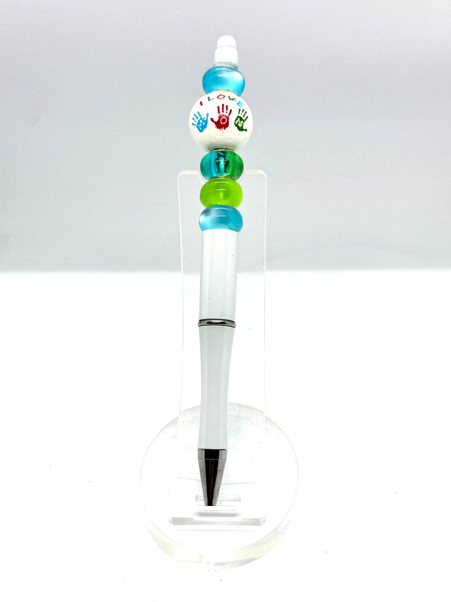 White “I Love Mom” Beaded Pen