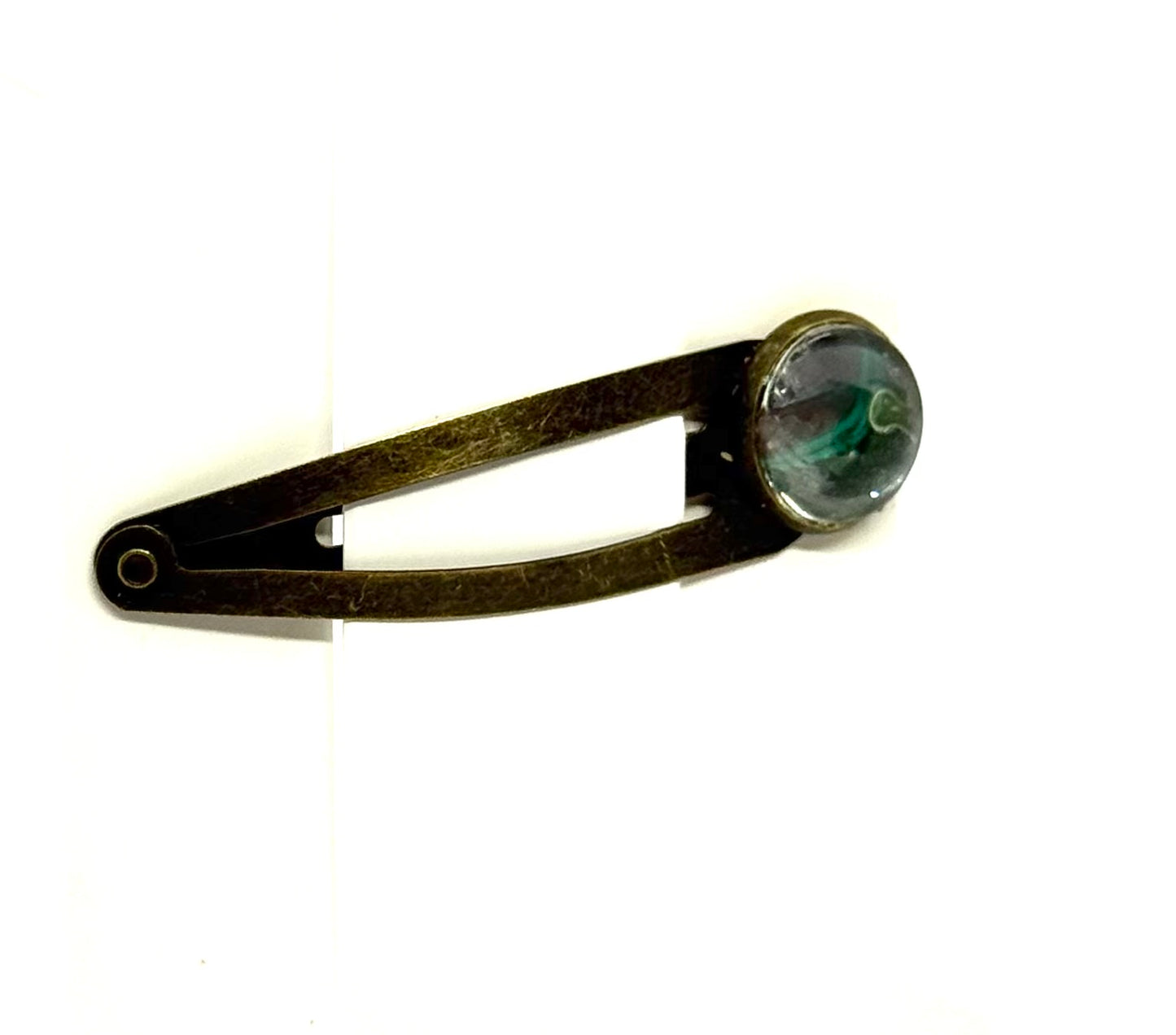 The “Calm on the Outside, Plotting on the Inside” Handmade Snap Hair Clip – Emerald Smoke Edition