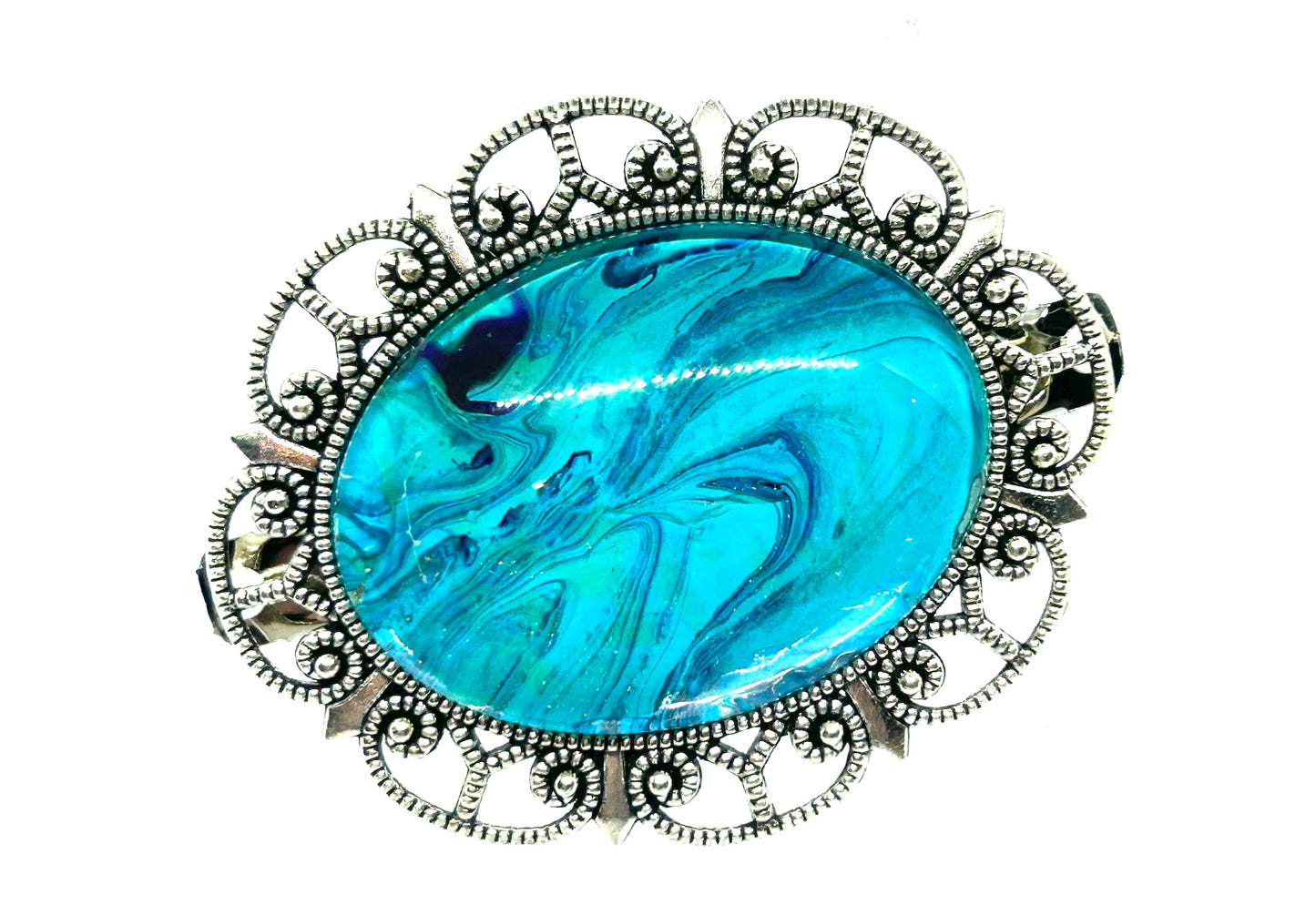 Abstract Paint Pour Hair Barrette | Handmade Metal & Glass Hair Clip