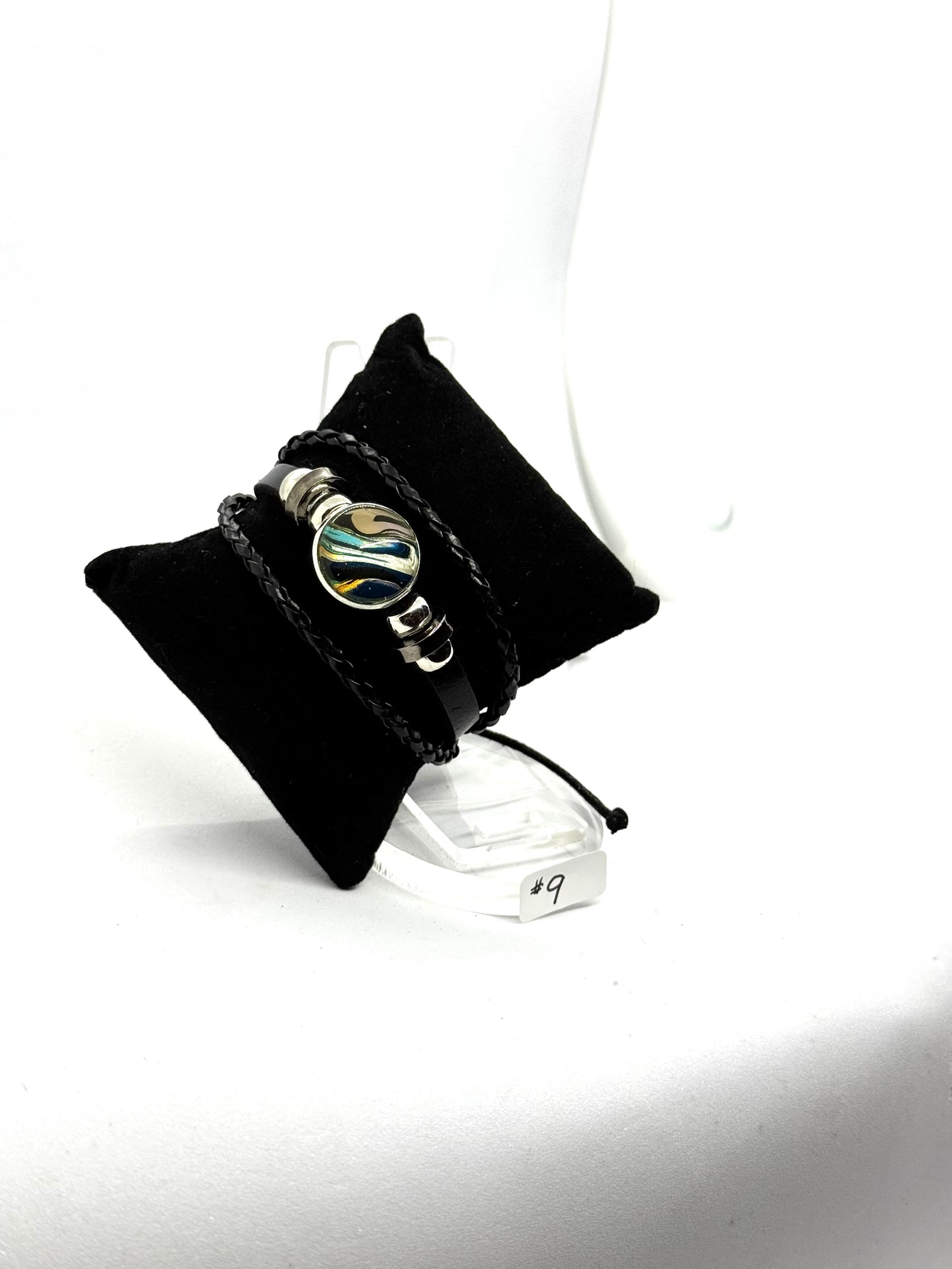 #9 Midnight Chaos Statement Bracelet – Handmade Abstract Resin Wrap Bracelet | One-of-a-Kind FDSS Wearable Art | Dark Aesthetic Leather Wrap Jewelry.