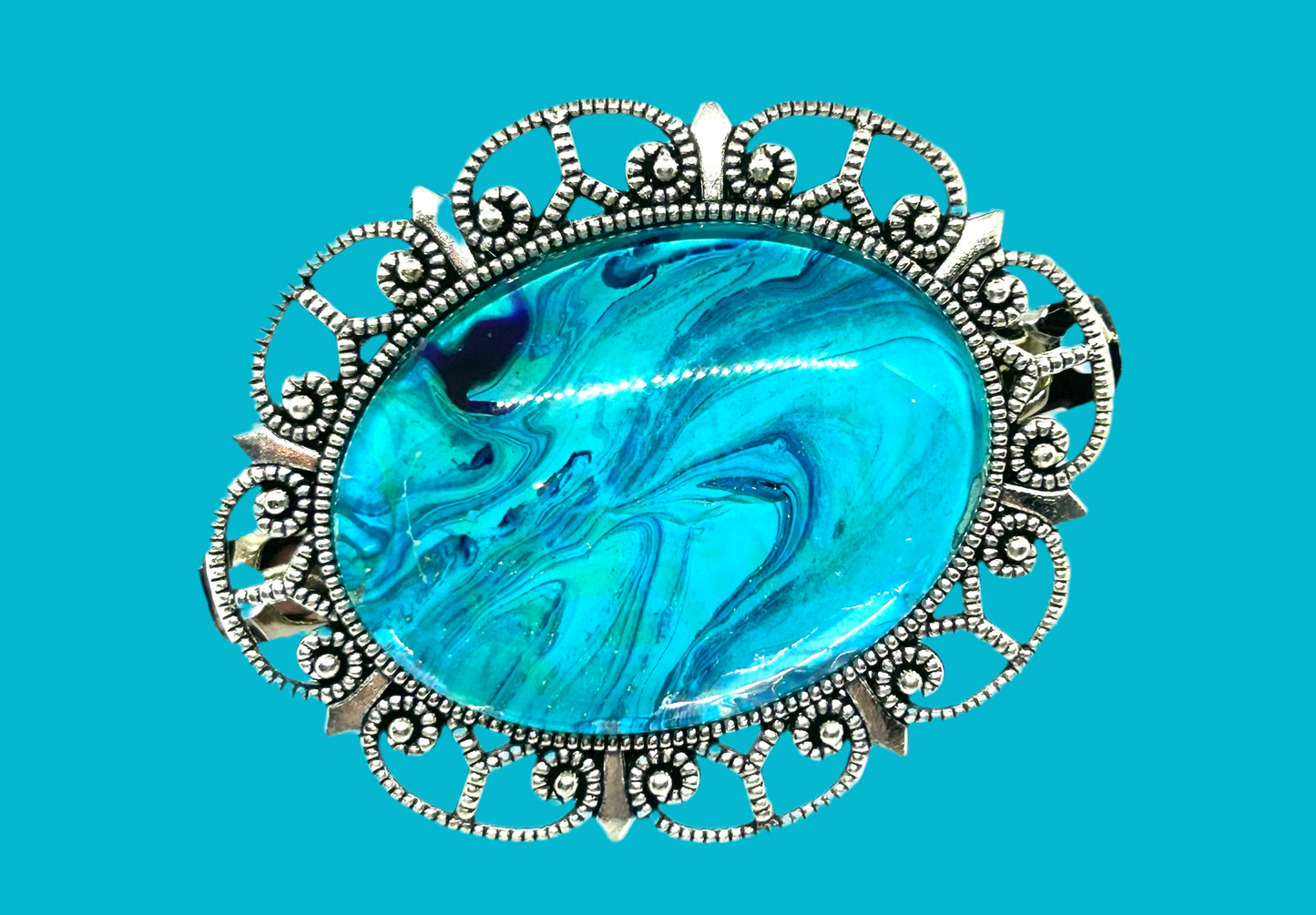 Abstract Paint Pour Hair Barrette | Handmade Metal & Glass Hair Clip
