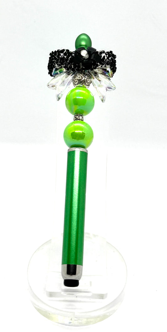 Too Extra to Be Ordinary | Handmade Emerald Sparkle Bow Stylus Pen