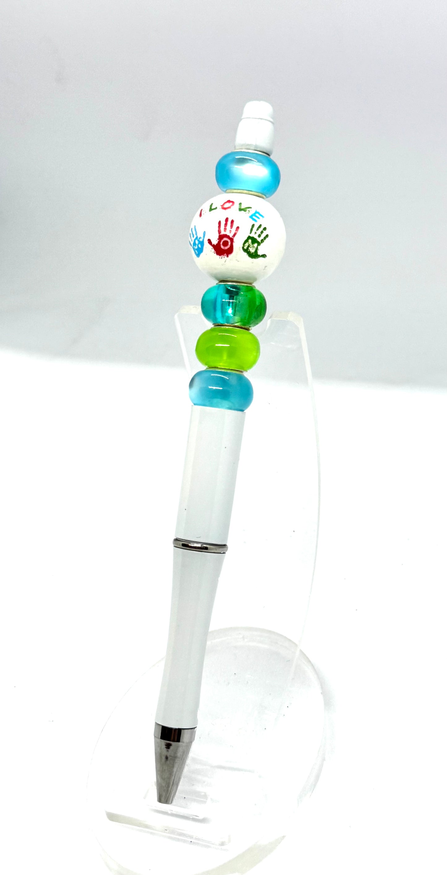 White “I Love Mom” Beaded Pen