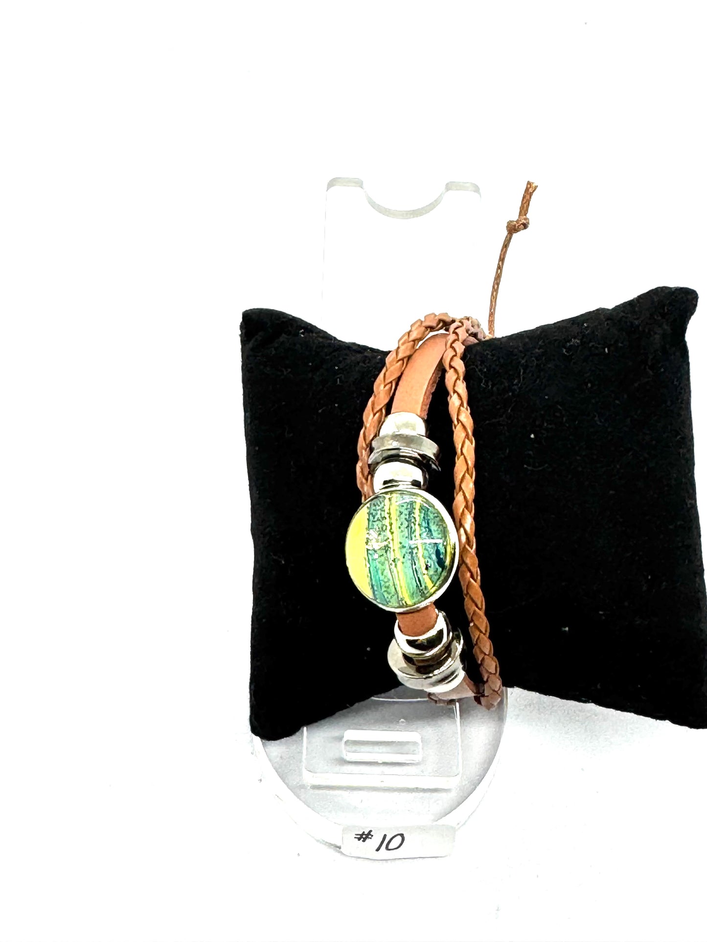 #10 FDSS Toxic Glow Leather Wrap Bracelet — Green Chaos Glass Dome | Handmade One-of-One Statement Jewelry | Earthy Dark Aesthetic Wrist Armor