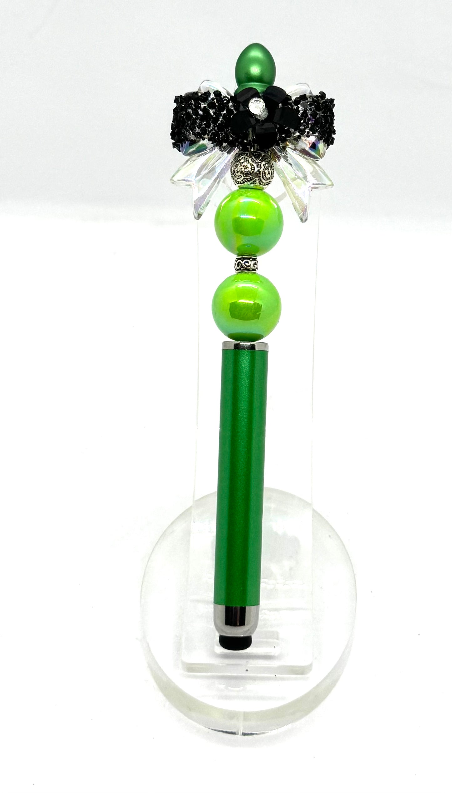 Too Extra to Be Ordinary | Handmade Emerald Sparkle Bow Stylus Pen