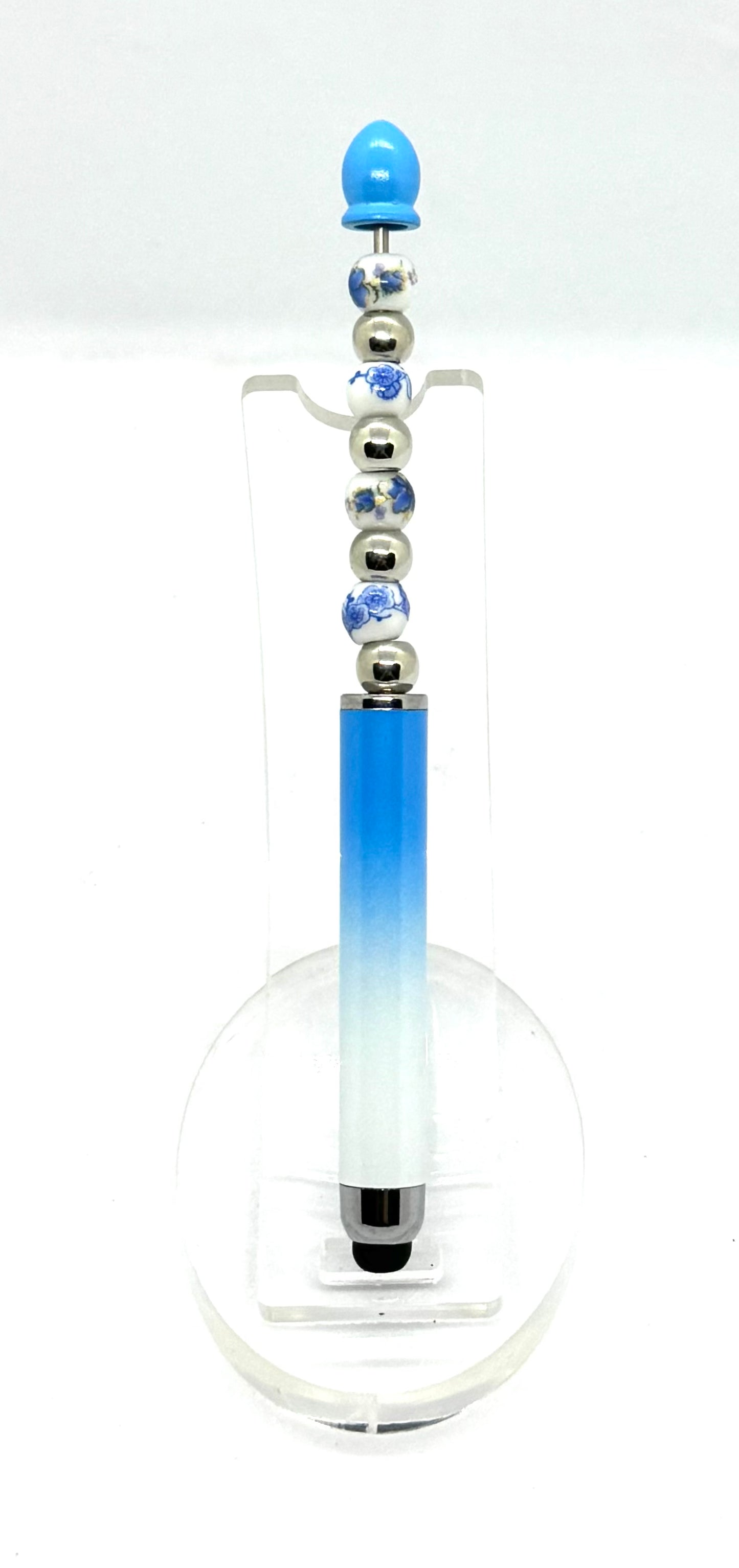 Blue Skies & Beautiful Chaos | Handmade Blue Floral Beaded Stylus Pen