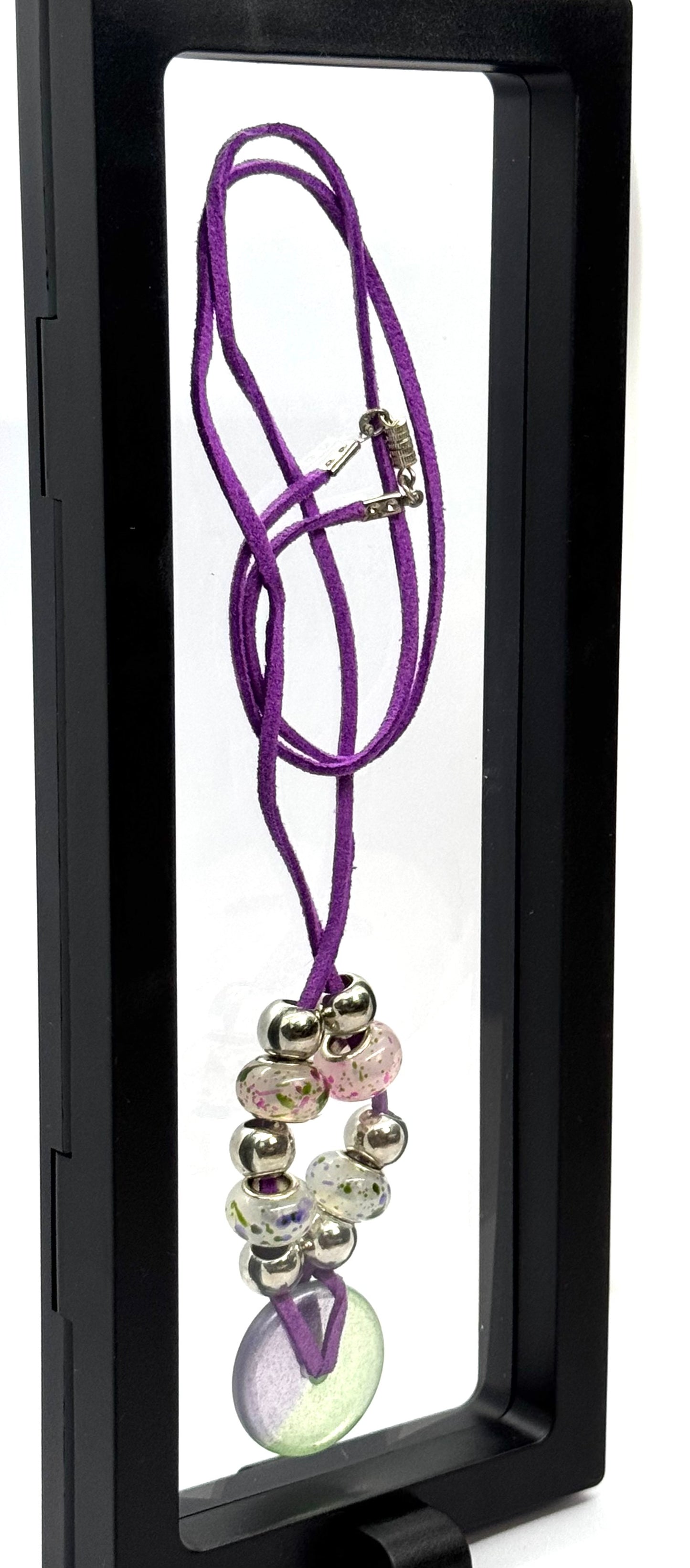 Purple Beaded Pendant Necklace | 28” Cord | Screw Clasp | Handmade Chaos Jewelry