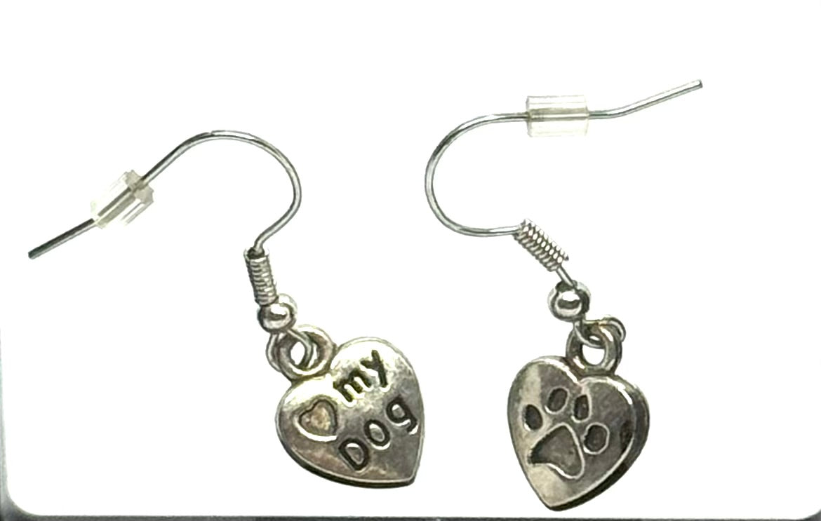#50 My Dog Is My Favorite Child Earrings – Silver Dog Lover Heart Earrings