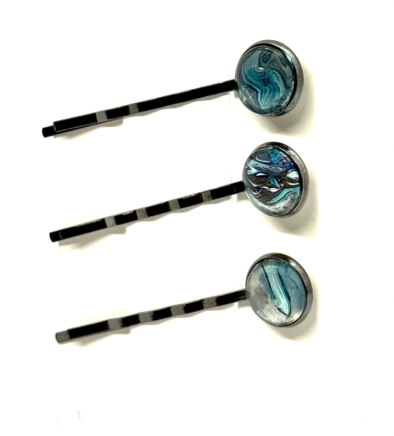 The “Emotionally Invested in the Tide” Handmade Bobby Pin Set – Ocean Swirl Abstract Hair Pins (Set of 3)