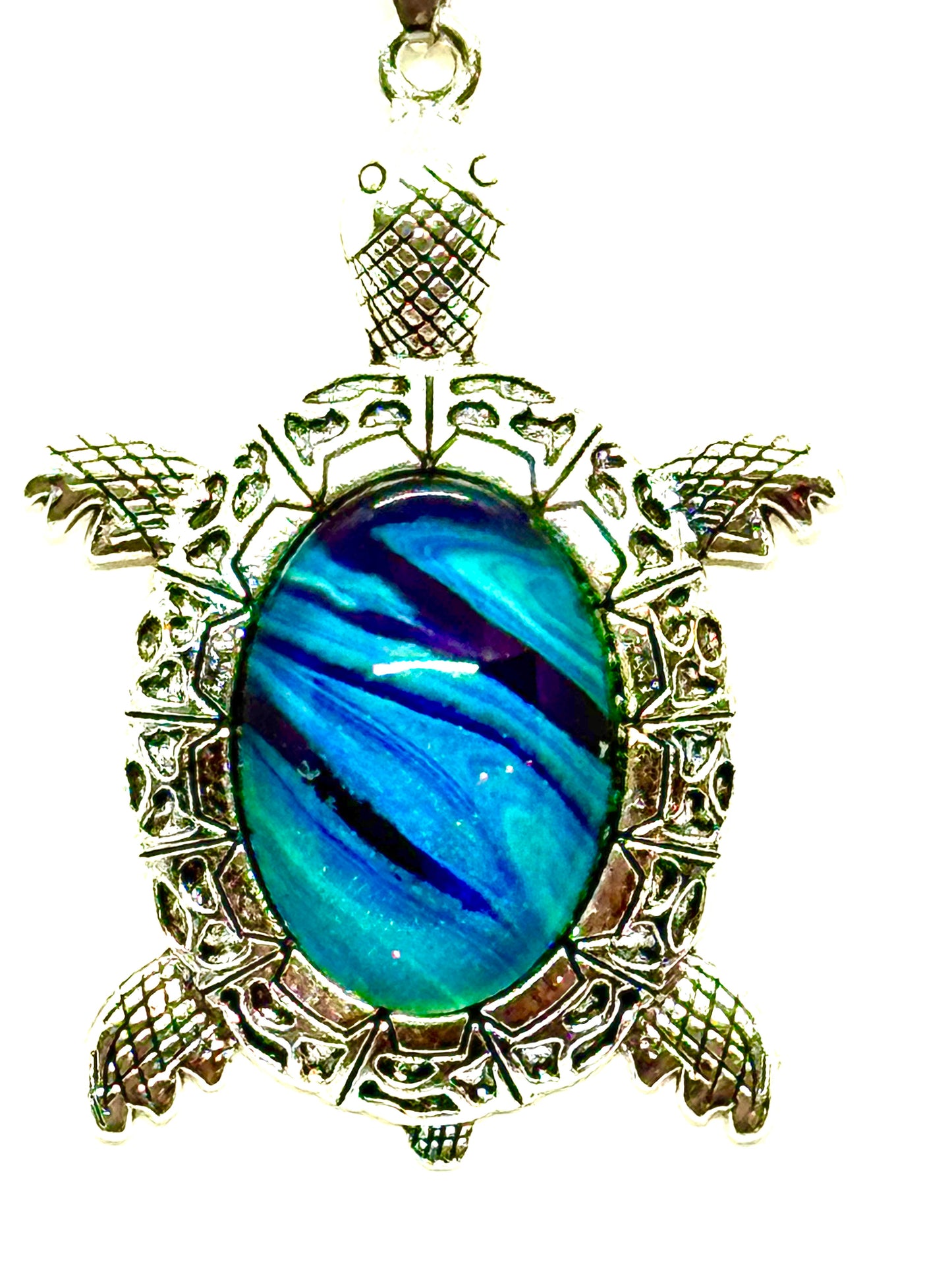 Blue Turtle Paint Pour Necklace #6