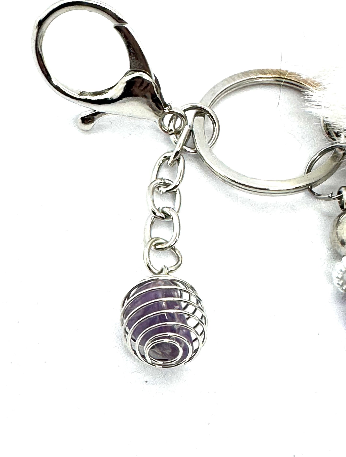 FDSS “Calm Chaos” White Pom Pom Beaded Keychain with Amethyst Charm